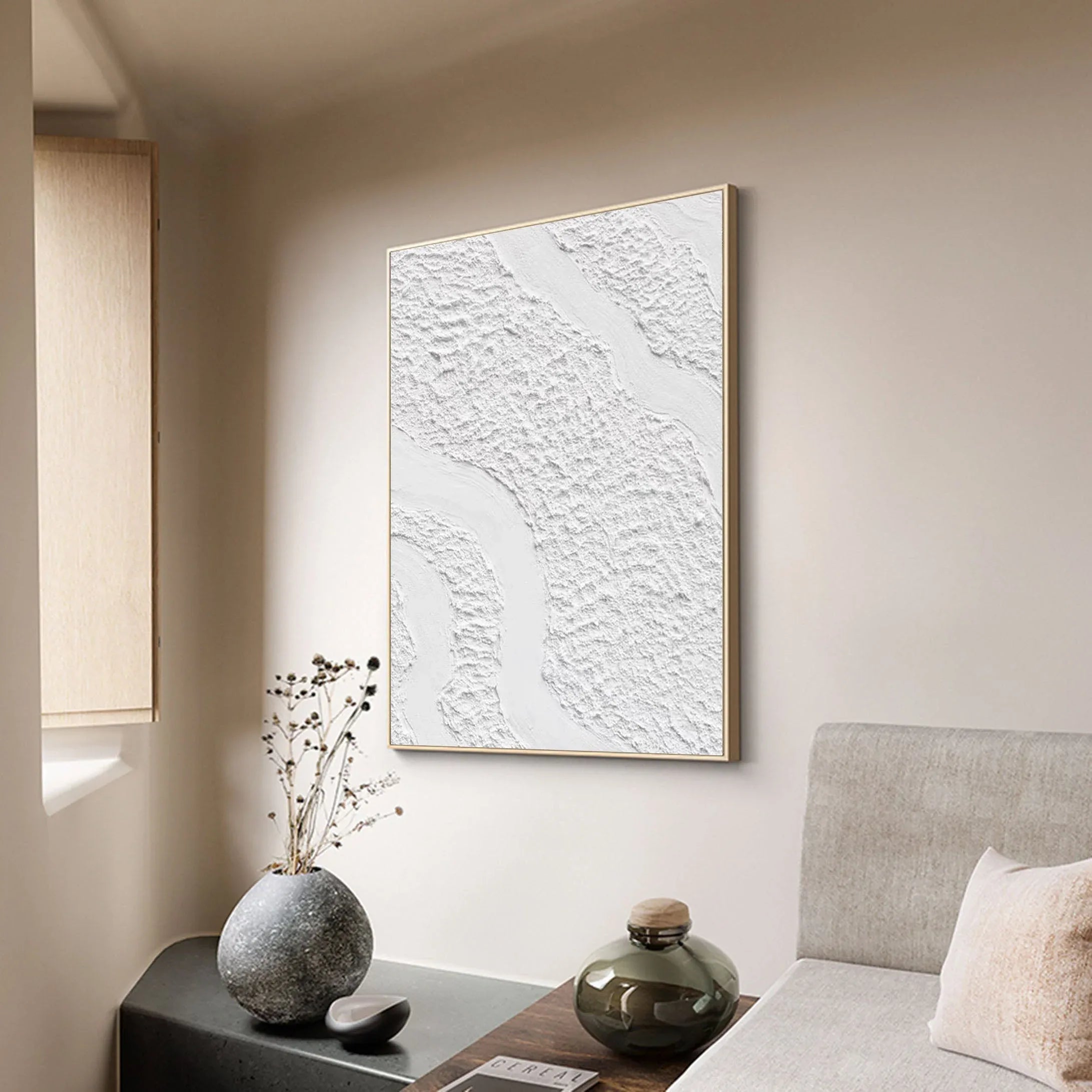 Serenity Flow-Modern Minimalist White Textured Wave Abstract Wall Art - artextured