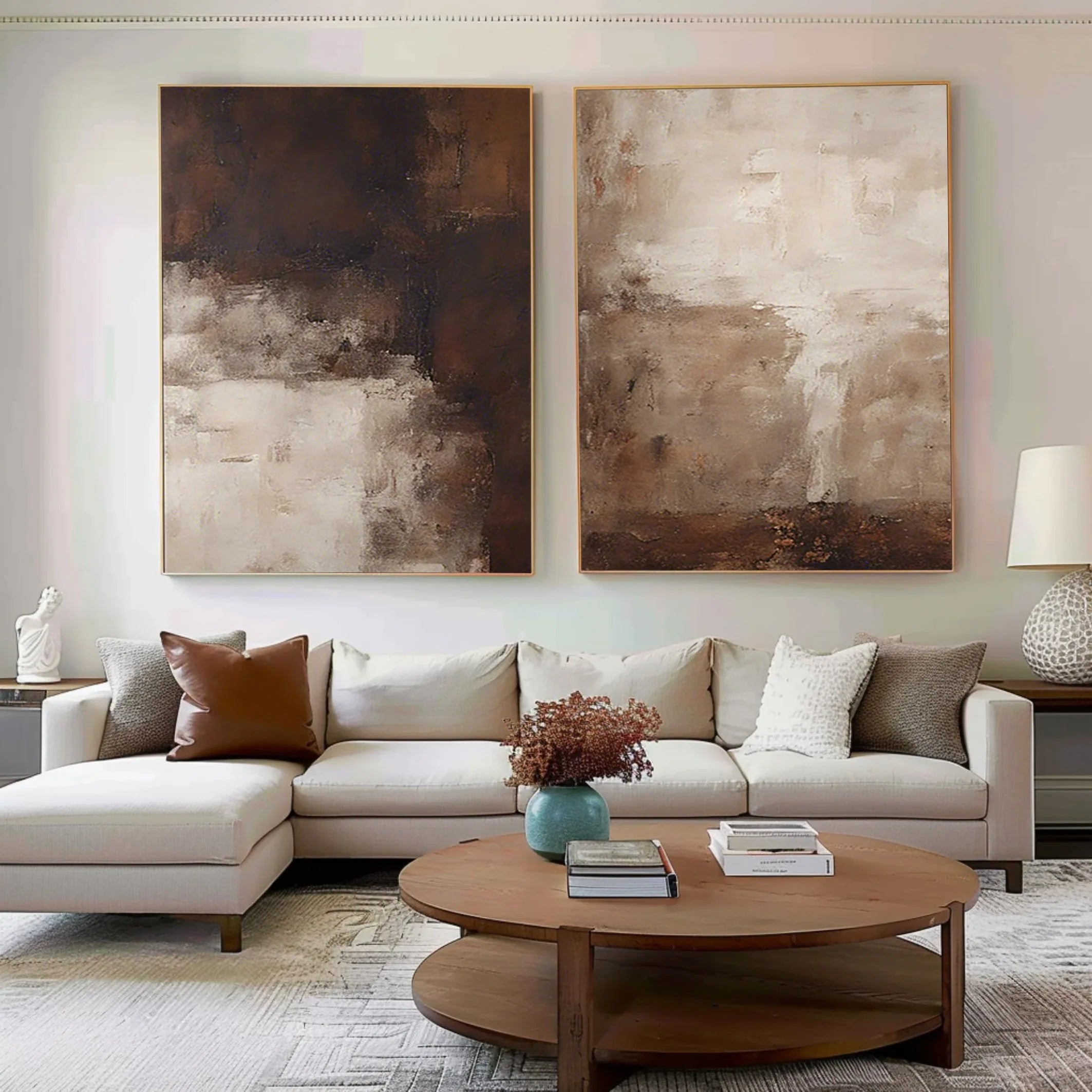 Earthy Elegance Abstract Diptych Set Of 2 - Double-Sided Vertical Banner Abstract Texture Wall Art in Earthy Colors - artextured