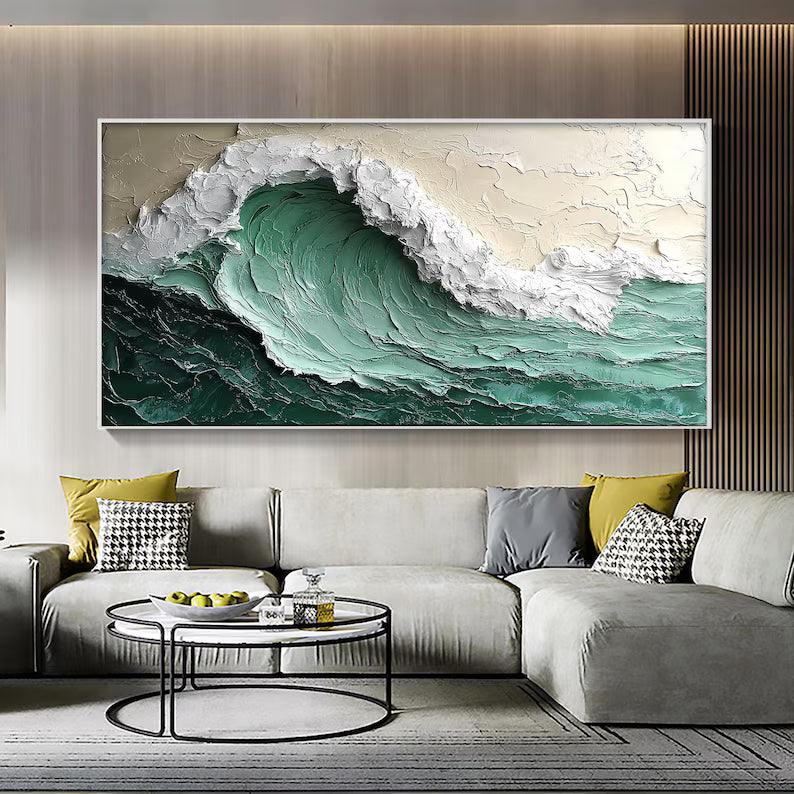 Emerald Breaker – Textured Ocean Wave Painting#AB14015