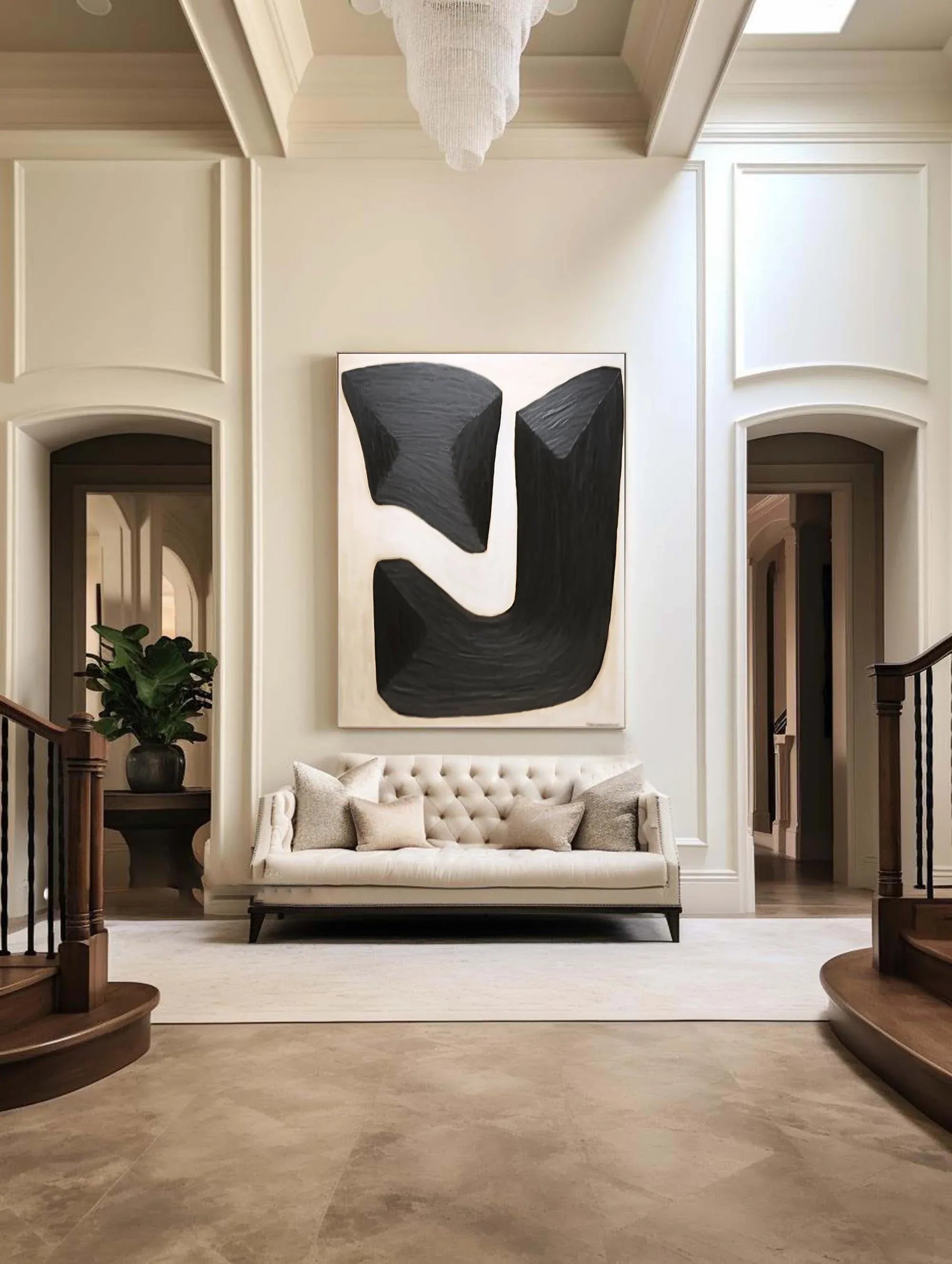 Monumental Shapes Canvas Art-Geometric Black and White Block Tension Abstract Wall Art - artextured