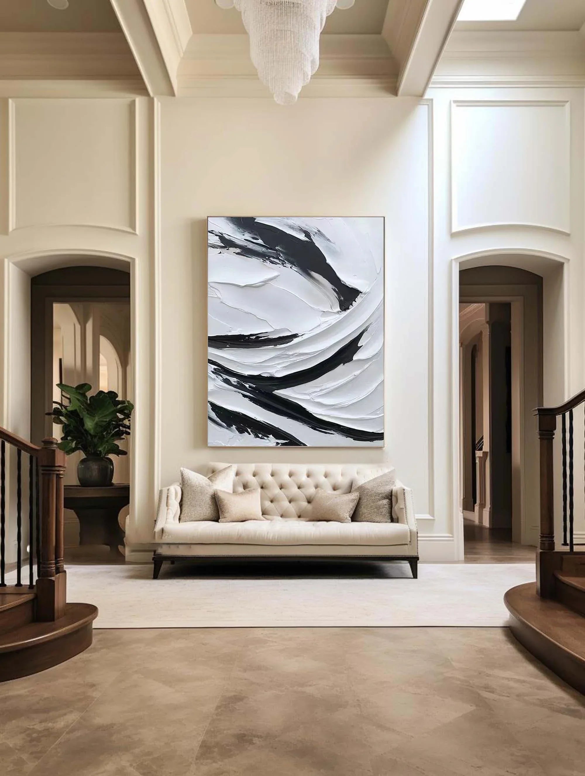 Dynamic Flow-Modern Minimalist Black and White Texture Thick Painted Abstract Wall Art - artextured