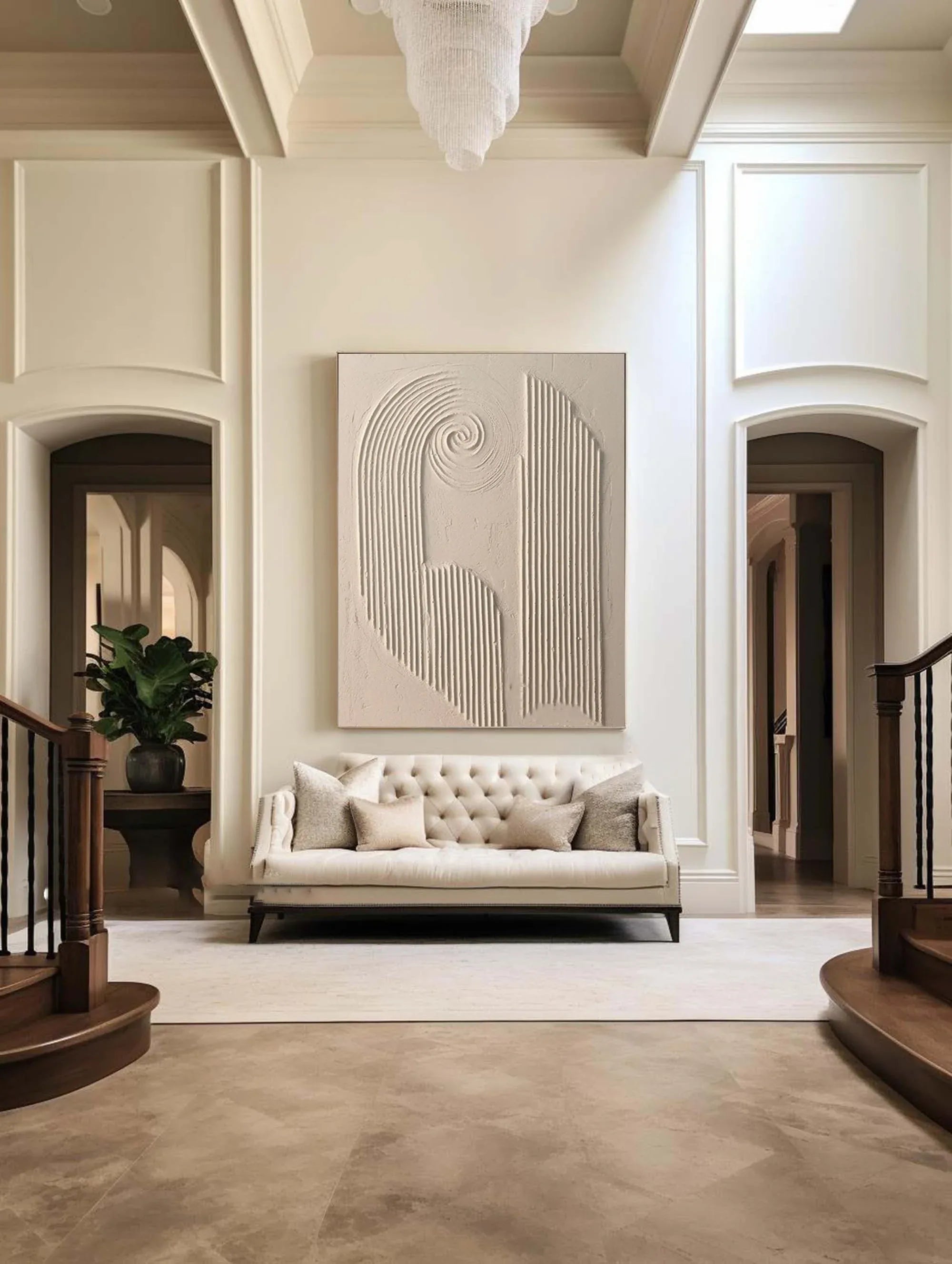 Spiral Harmony Textured Art-Geometric Spiral Vertical Line Wabi Sabi Abstract Wall Art - artextured