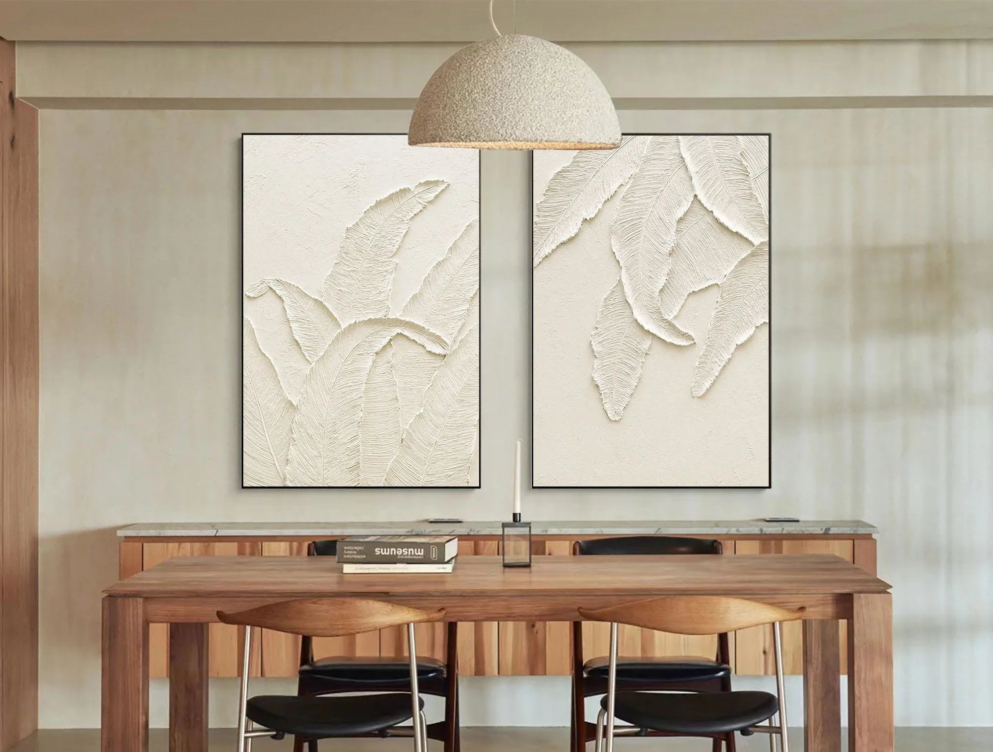 Textured Leaves SET OF 2-Minimalist Handmade Off-White Leaf Texture 3D Wall Art - artextured