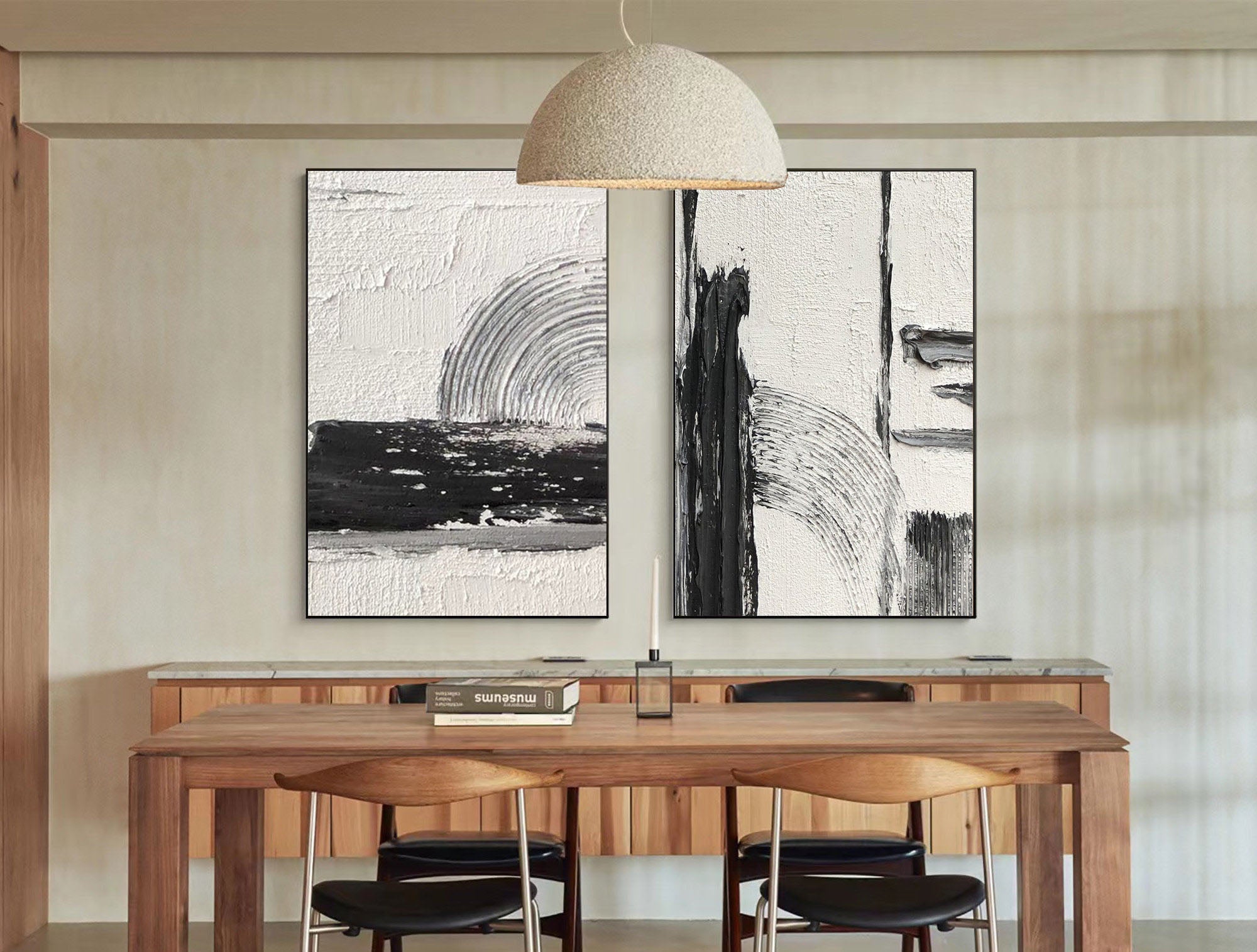 Bold Harmony: Black and White Textured Canvas Duo SET OF 2