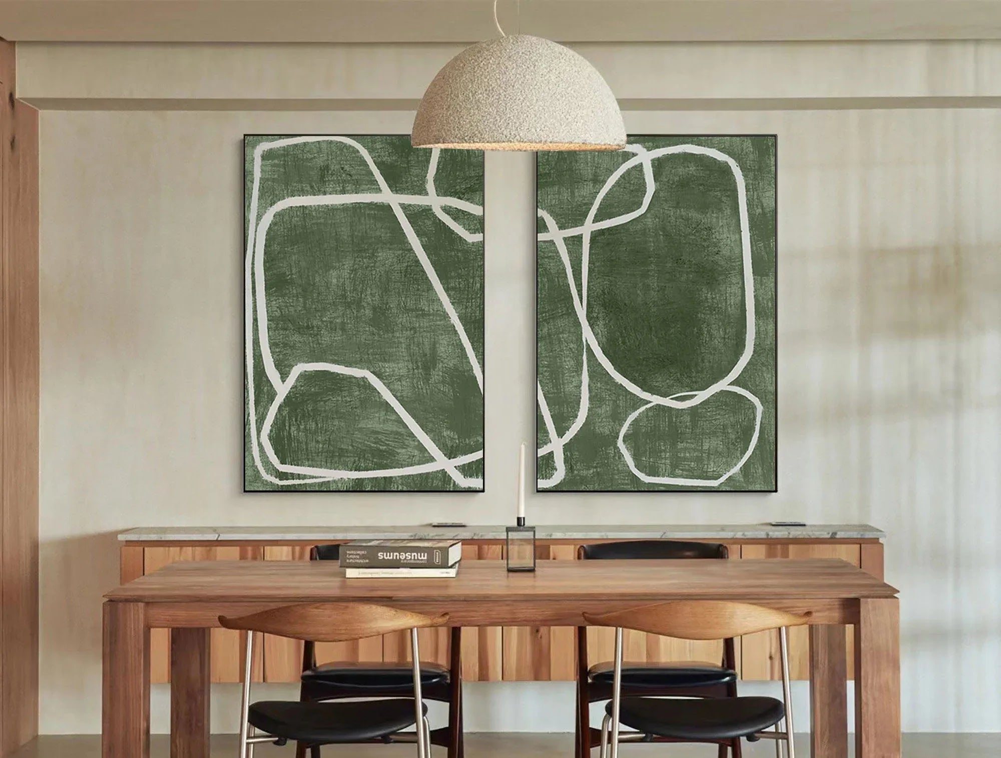 Emerald Dual Canvas Art - Geometric Minimalist Lines SET OF 2 - artextured