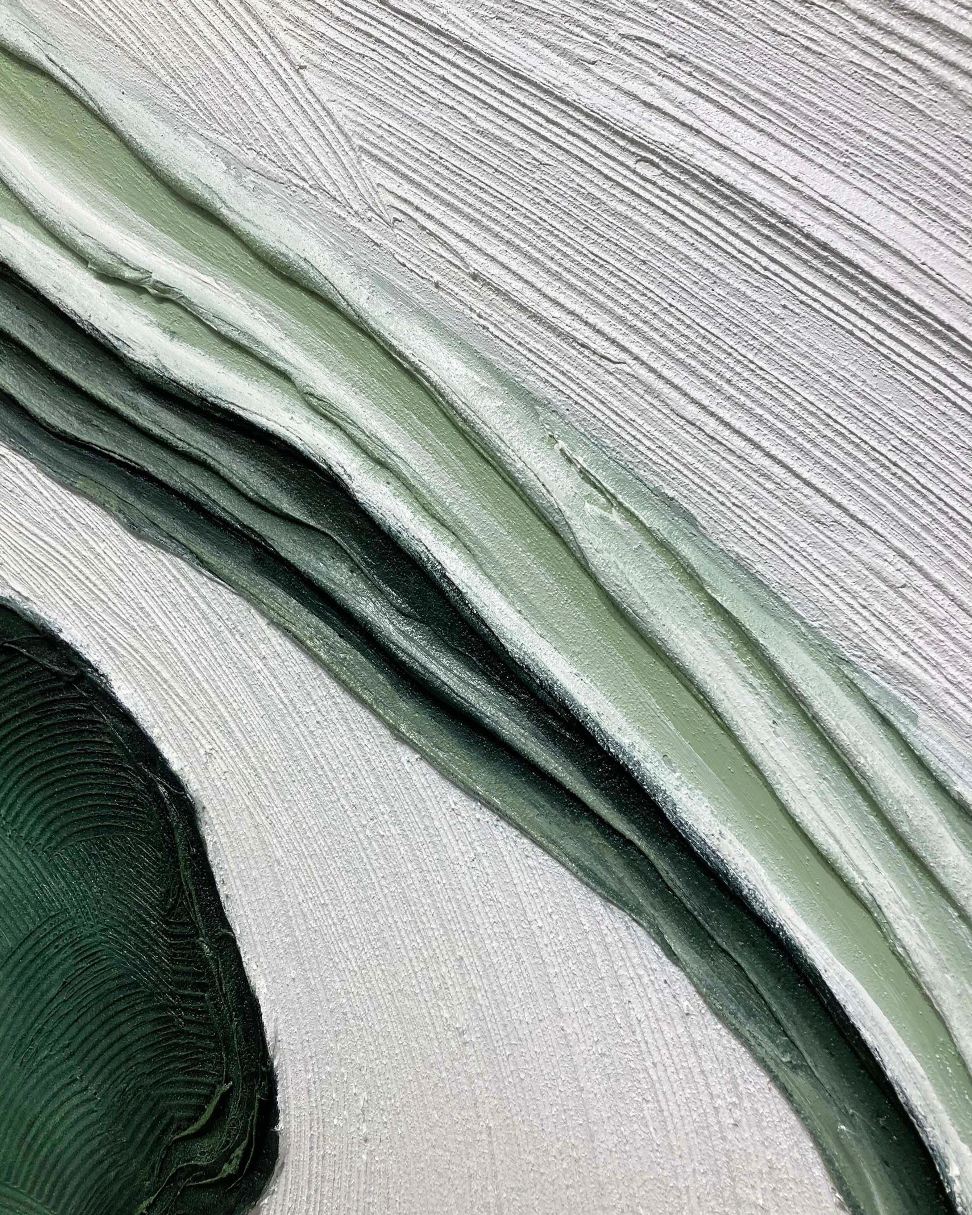 Verdant Flow-Modern Home Decoration Green and White Flowing Texture Wall Art - artextured