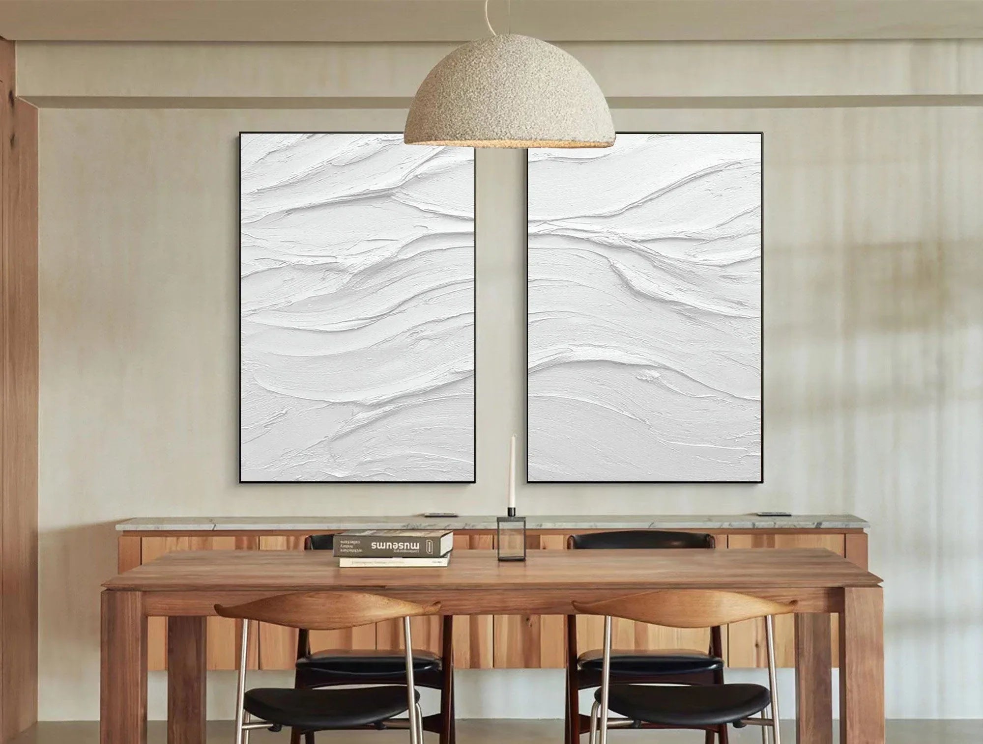 Waves of Serenity Diptych-Minimalist Pure White Wavy Texture 3D Wall Art - artextured