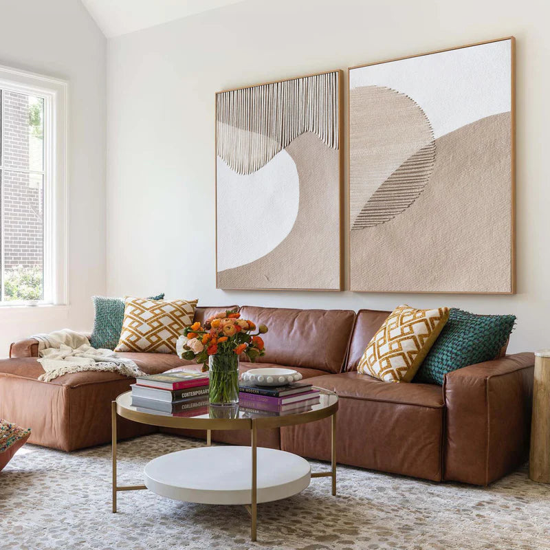 Duo of Curved Textures-Abstract Minimalist Dual Canvas Set with Textured Design SET OF 2