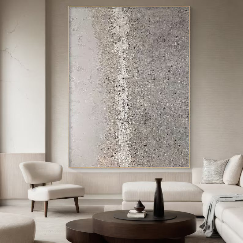 Quiet Divide – Minimalist Neutral Textured Abstract Wall Art #AB14045