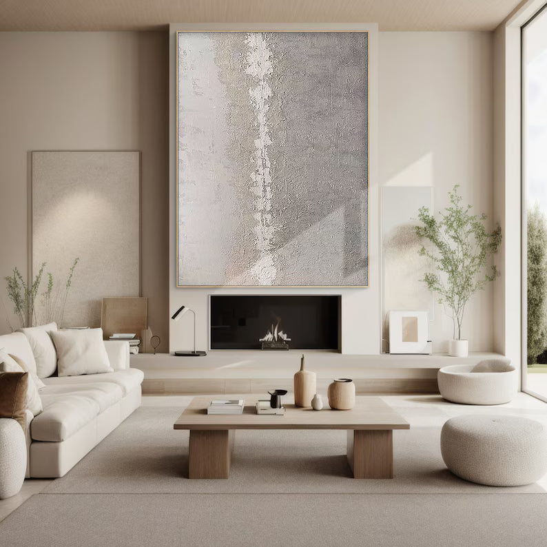 Quiet Divide – Minimalist Neutral Textured Abstract Wall Art #AB14045
