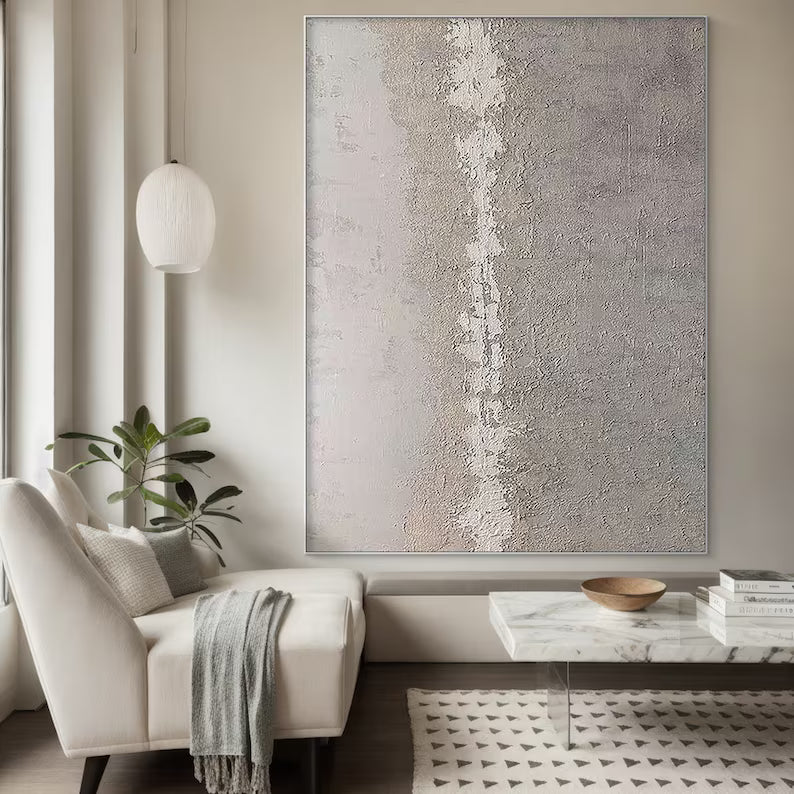 Quiet Divide – Minimalist Neutral Textured Abstract Wall Art #AB14045