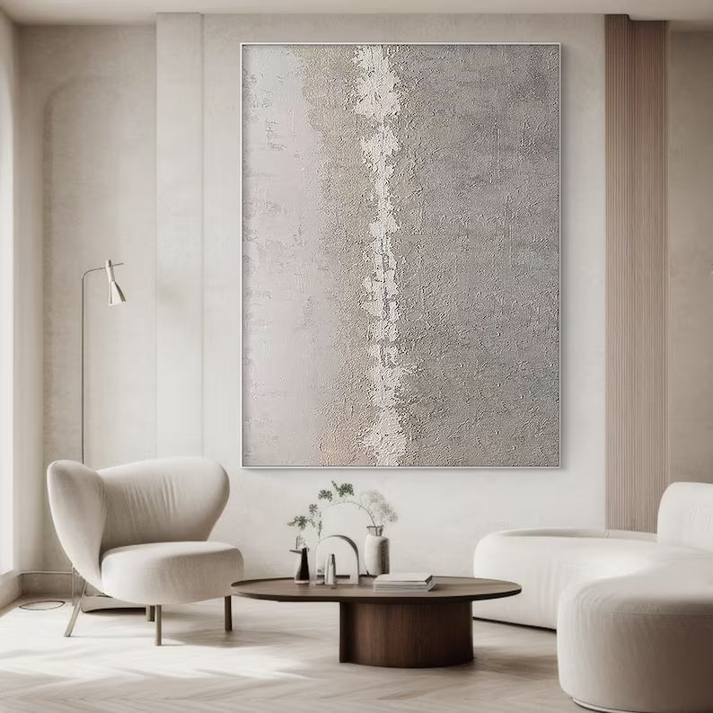 Quiet Divide – Minimalist Neutral Textured Abstract Wall Art #AB14045