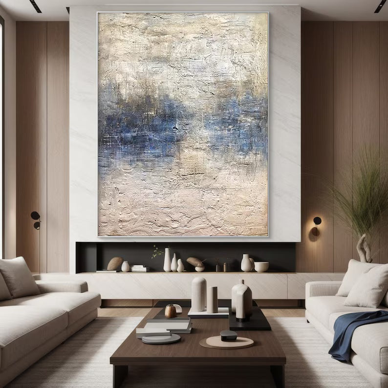 Silent Tides – Large Neutral Textured Abstract Wall Art #AB14046