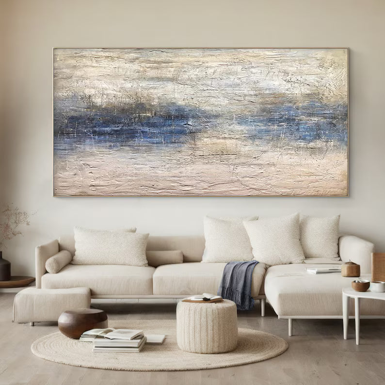 Silent Tides – Large Neutral Textured Abstract Wall Art #AB14046