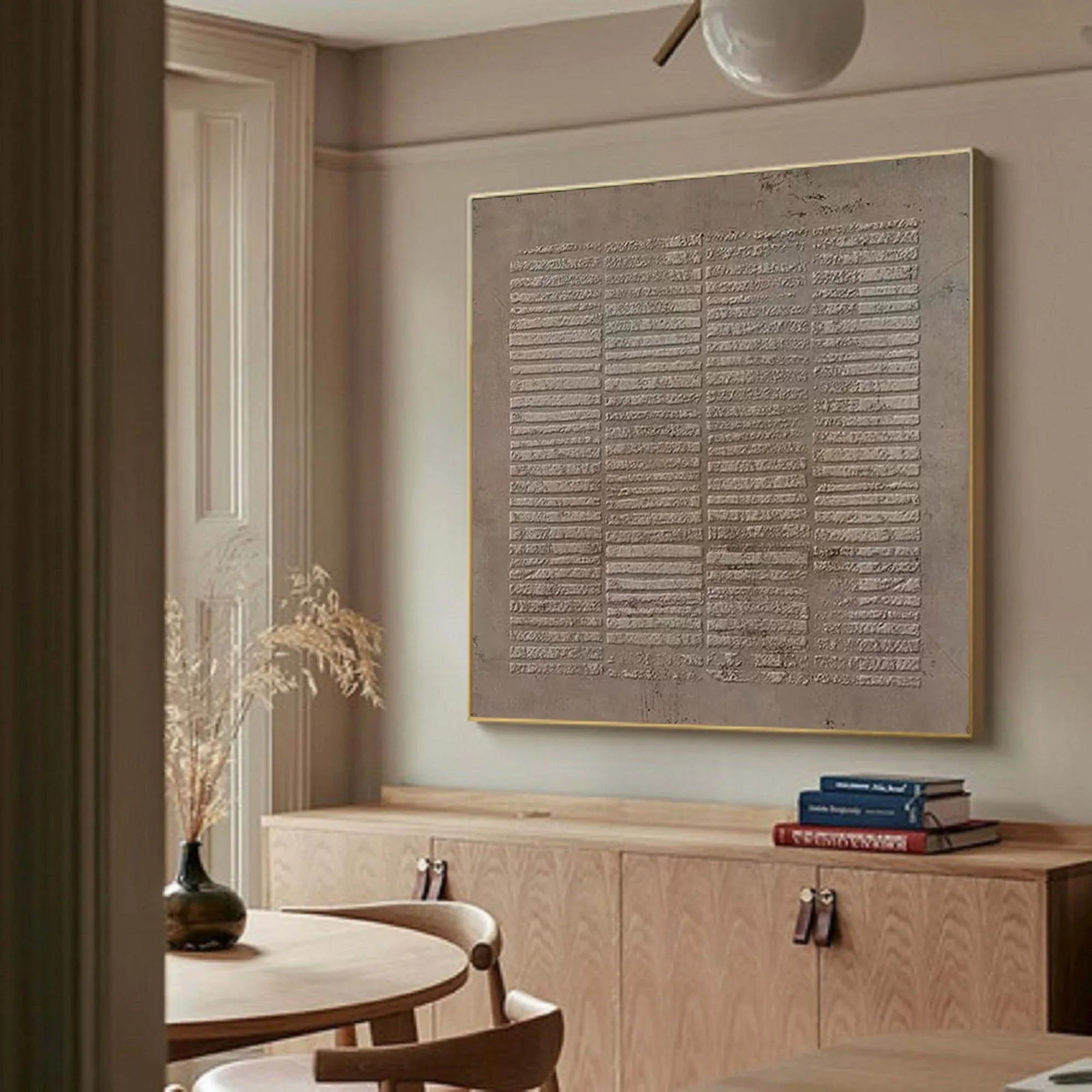 Serene Textures-Hand Drawn Light Brown Geometric Vertical Stripe Wall Art - artextured