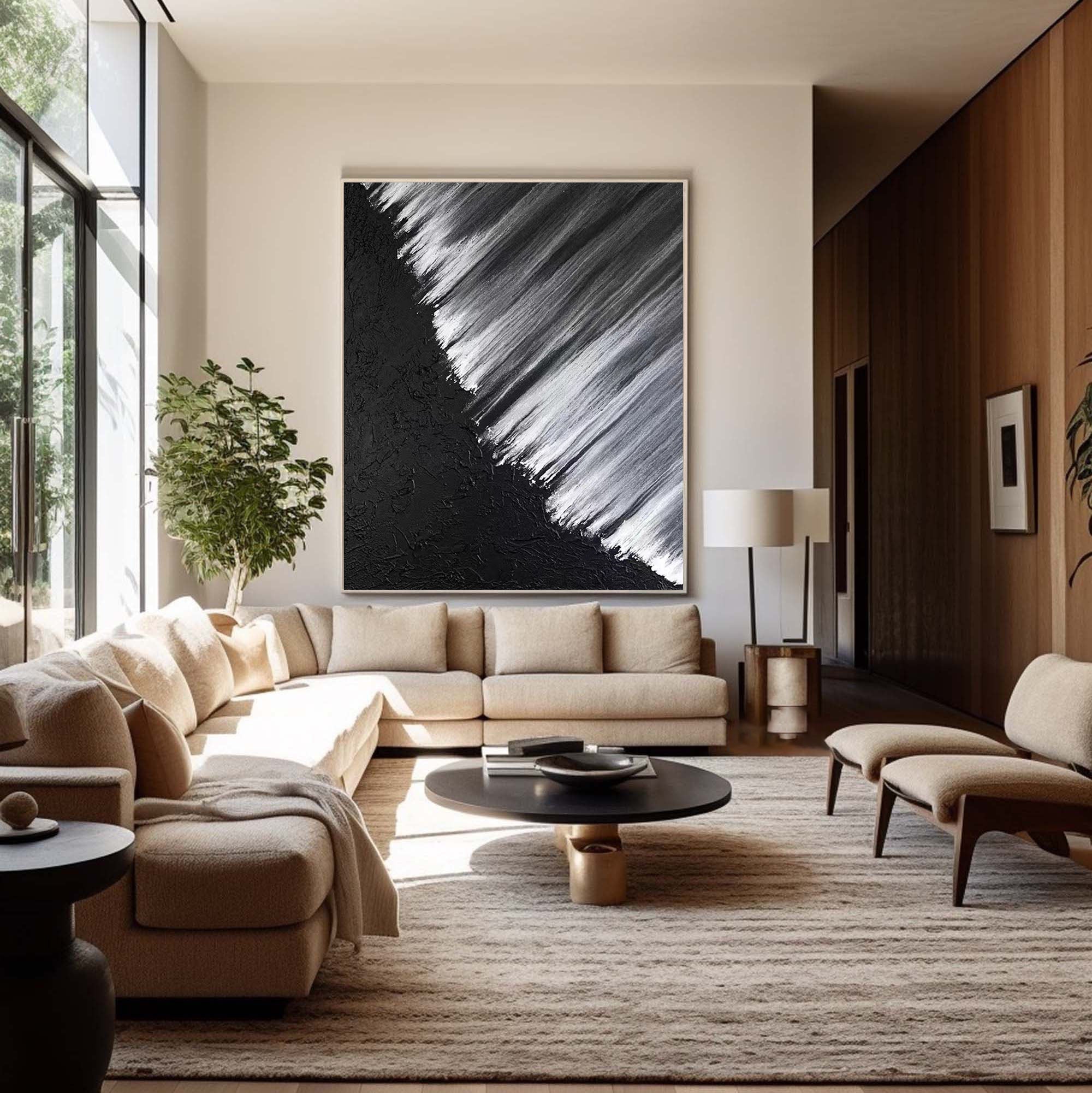 Monochrome Cascade: Abstract Textured Canvas Art