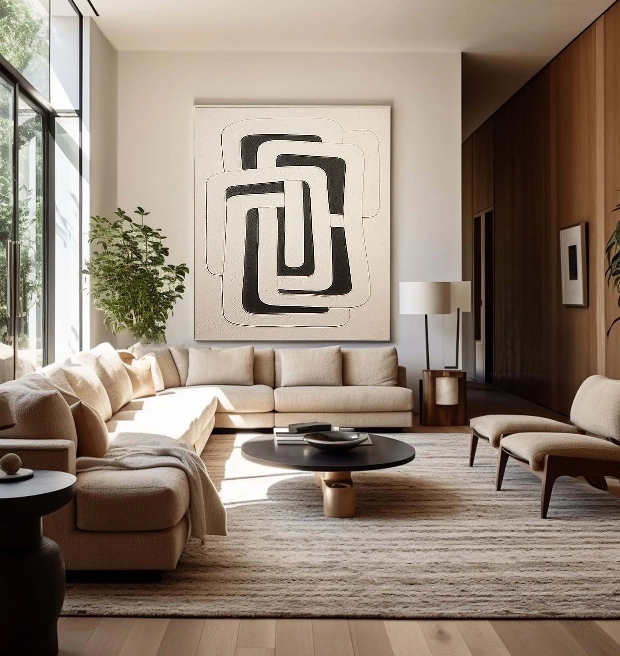 Dual Geometry-Modern Hand Drawn Geometric Black and White Wabi Sabi Abstract Wall Art - artextured