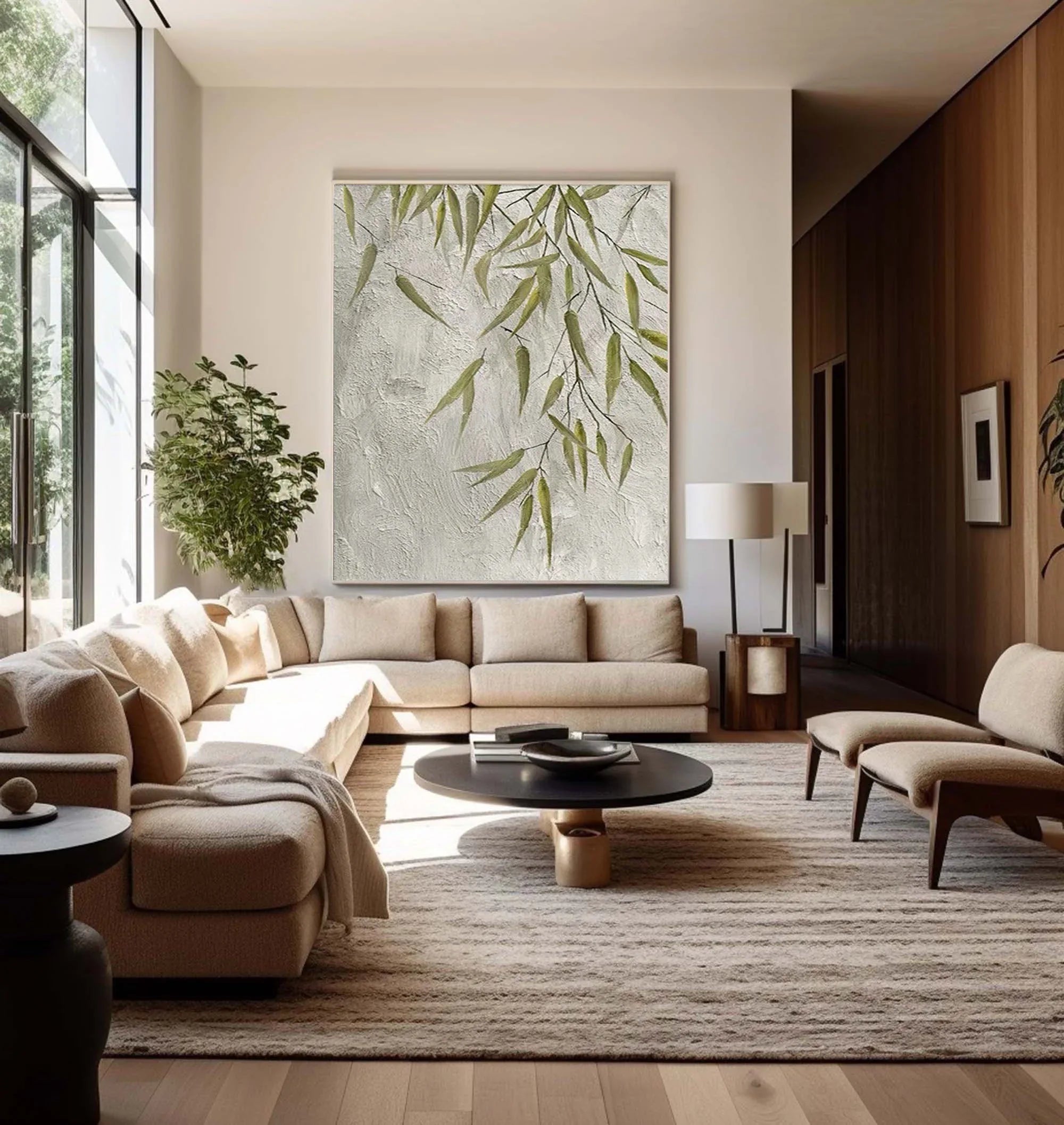 Willow Grace-Hand Drawn Bamboo Leaf Texture Oil Painting Wall Art - artextured