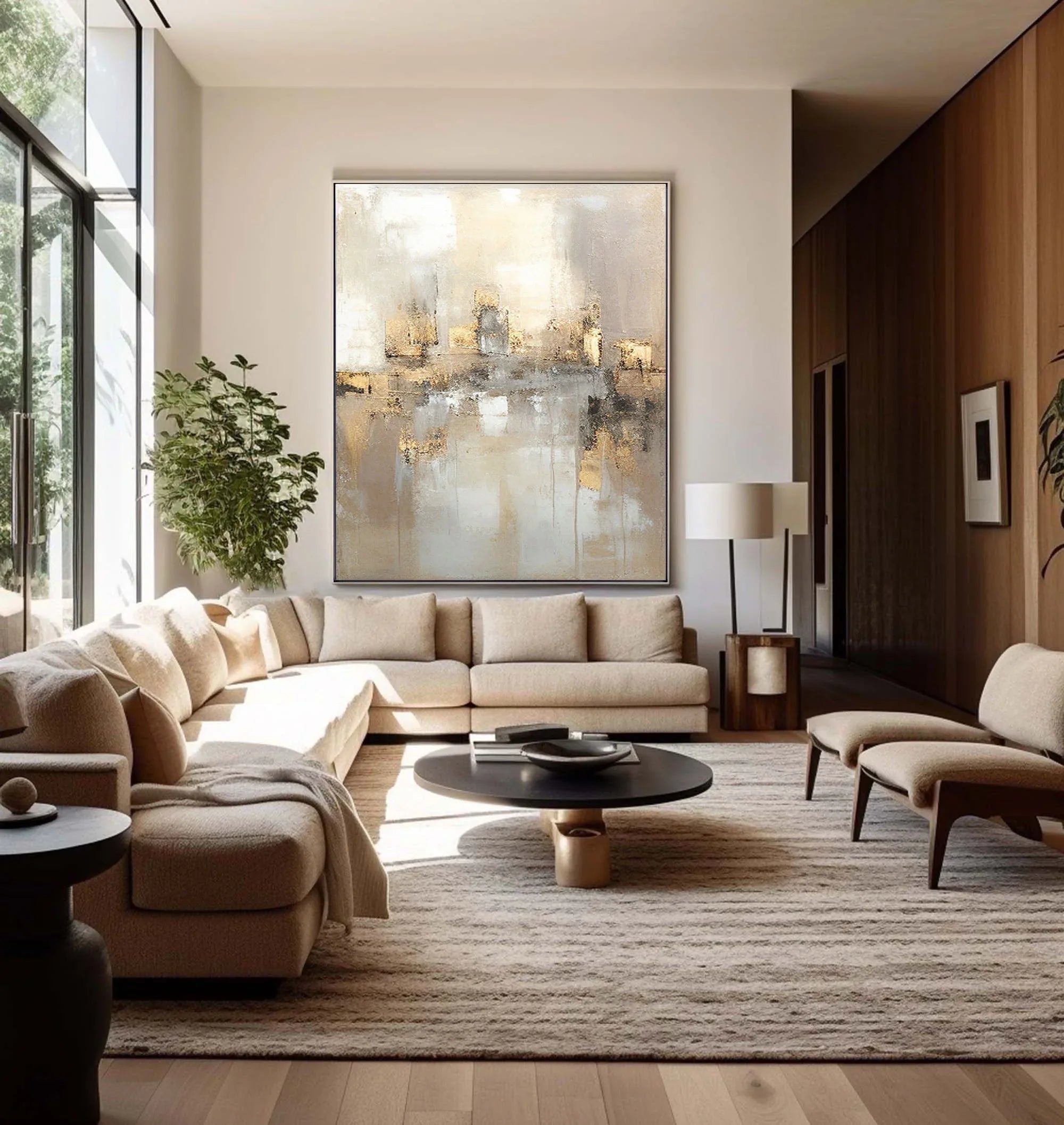 Reflections by the Lake-Hand Drawn Abstract and Peaceful Landscape Texture Oil Painting Wall Art - artextured