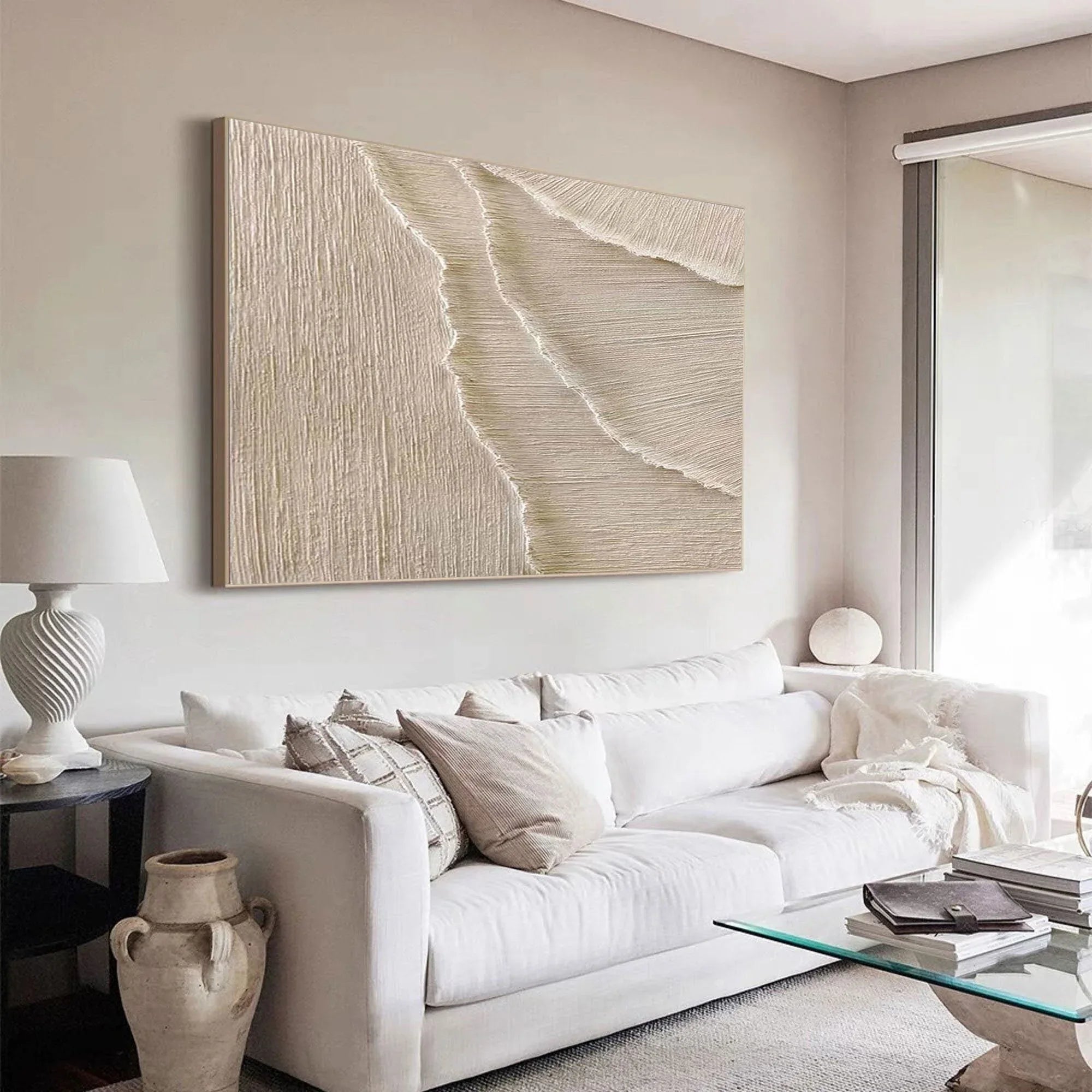 Whispering Sands-Minimalist Oil Painting Wall Art With Flowing Water Wave Texture - artextured