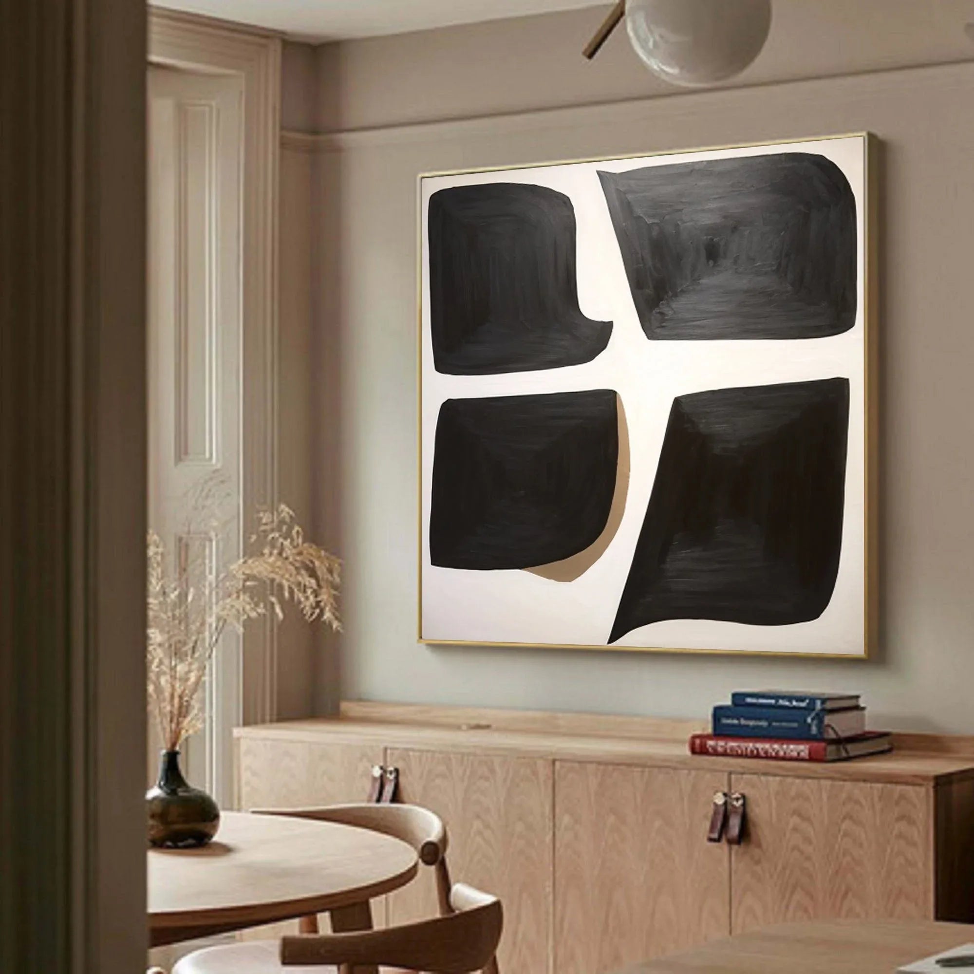 Abstract Balance Wall Art-Minimalist Black and White Geometric Balance Abstract Oil Painting - artextured