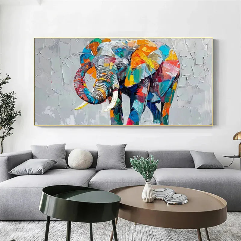 Vibrant Elephant – Colorful Textured Canvas Art#AB0519002