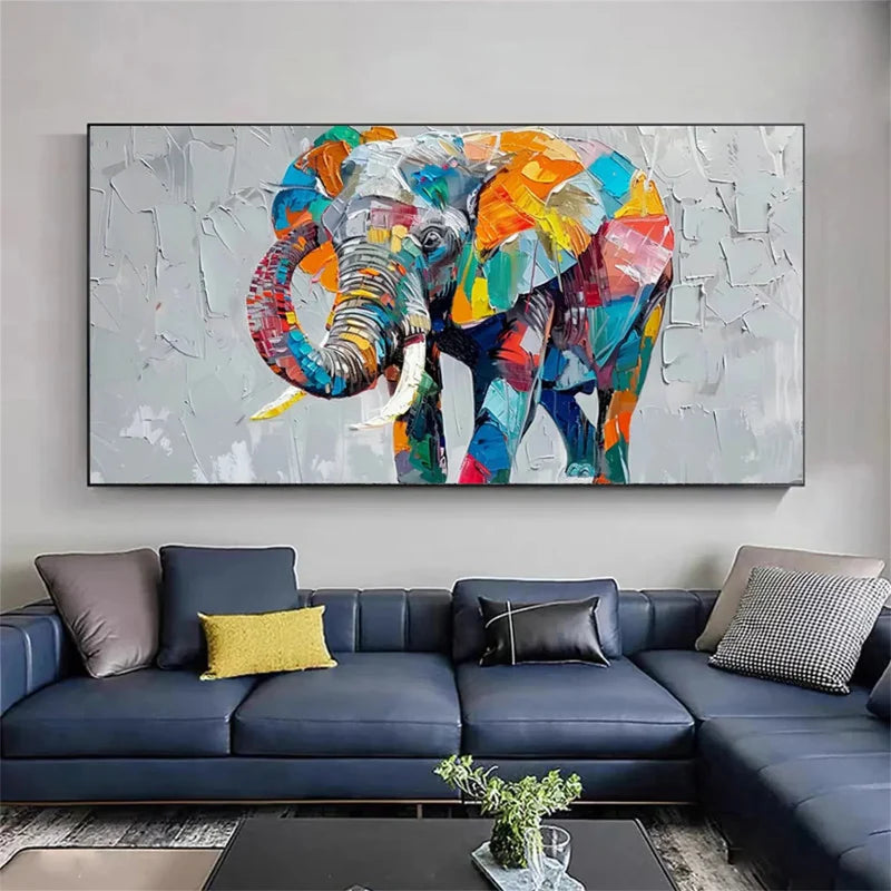 Vibrant Elephant – Colorful Textured Canvas Art#AB0519002