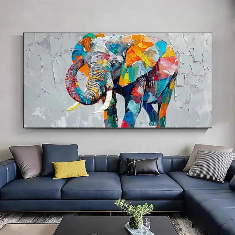 Vibrant Elephant – Colorful Textured Canvas Art#AB0519002