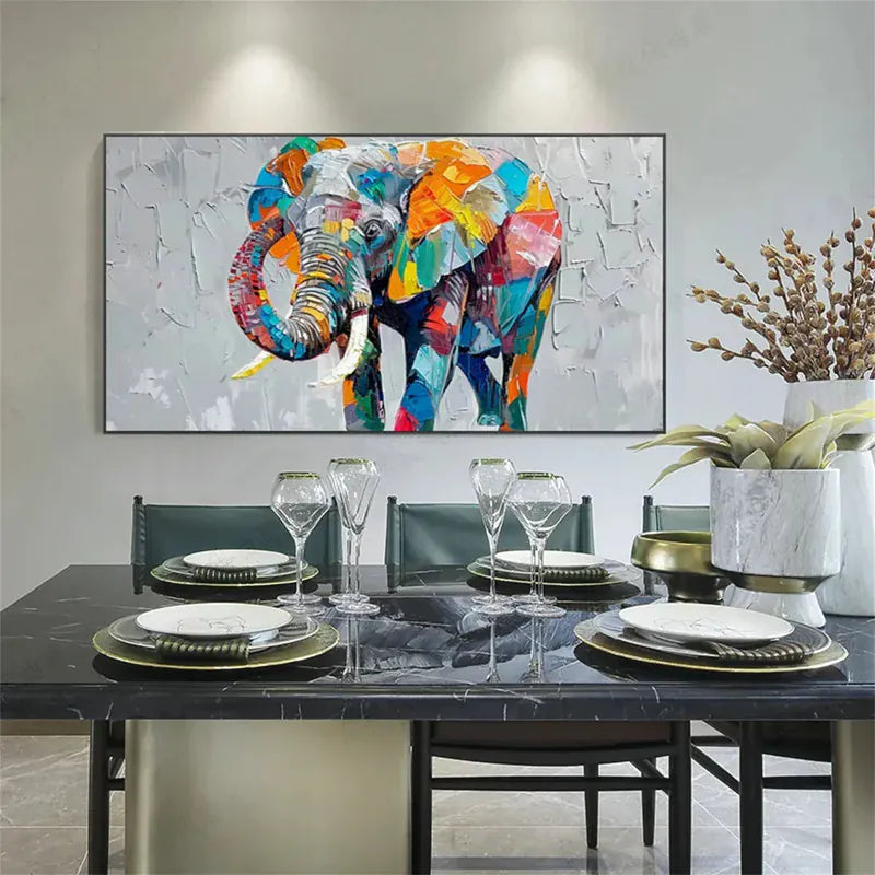 Vibrant Elephant – Colorful Textured Canvas Art#AB0519002
