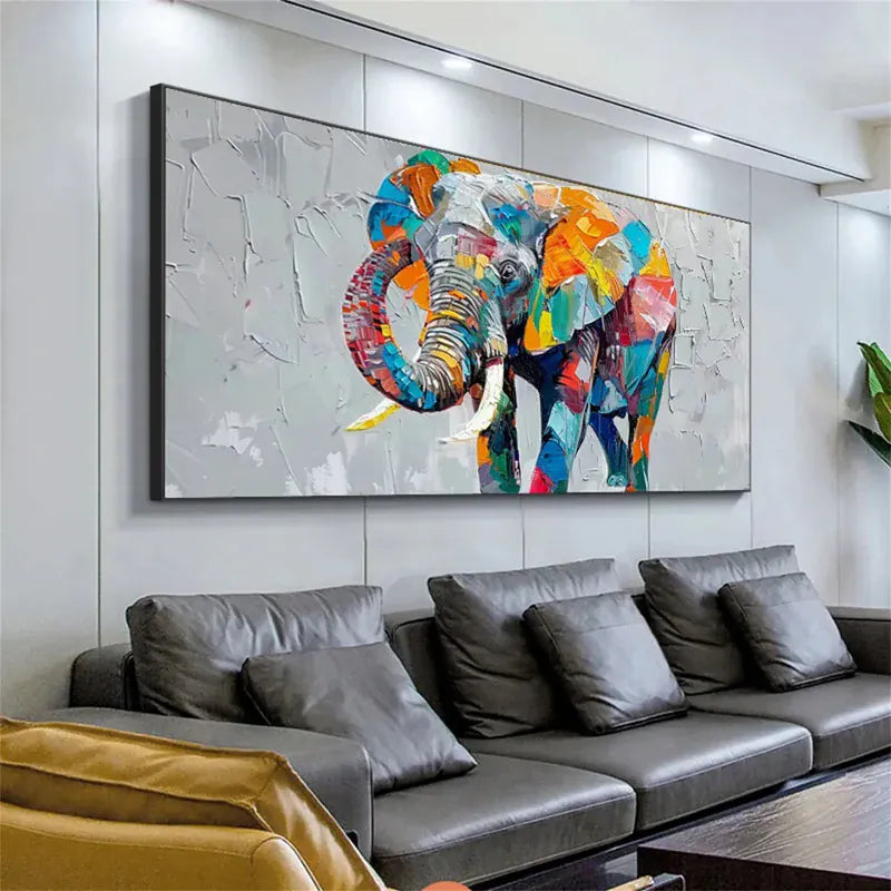 Vibrant Elephant – Colorful Textured Canvas Art#AB0519002
