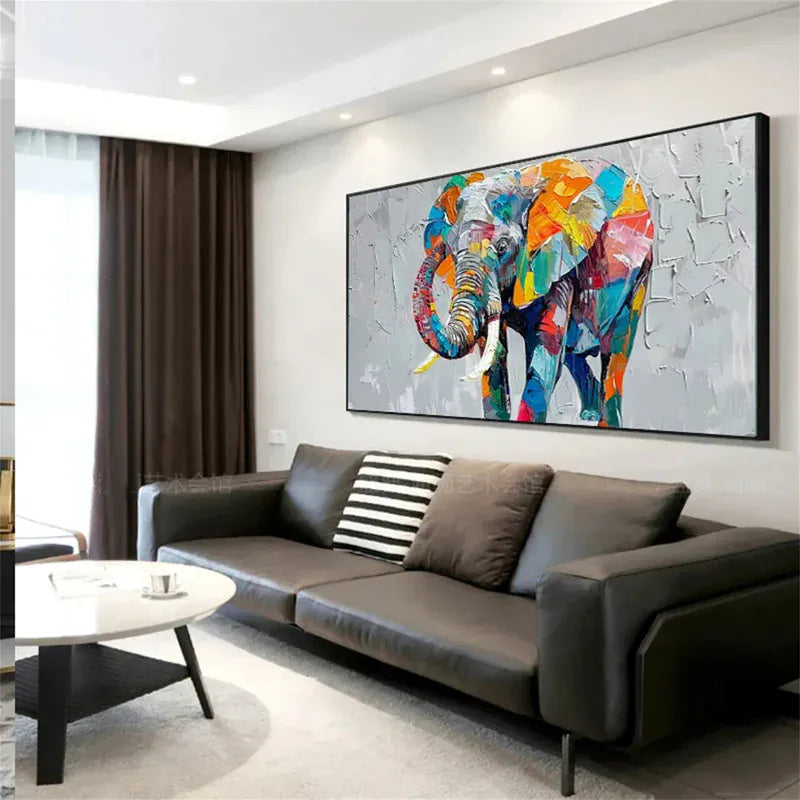Vibrant Elephant – Colorful Textured Canvas Art#AB0519002