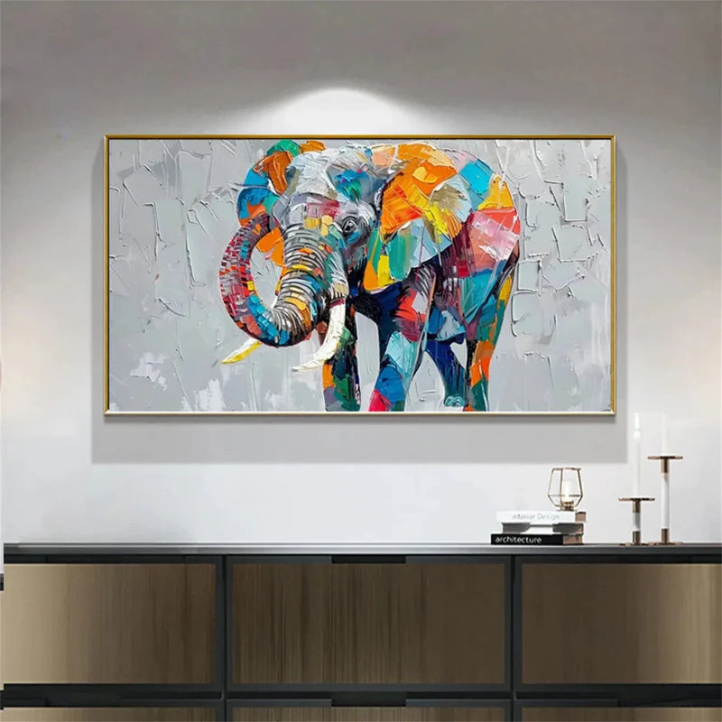 Vibrant Elephant – Colorful Textured Canvas Art#AB0519002