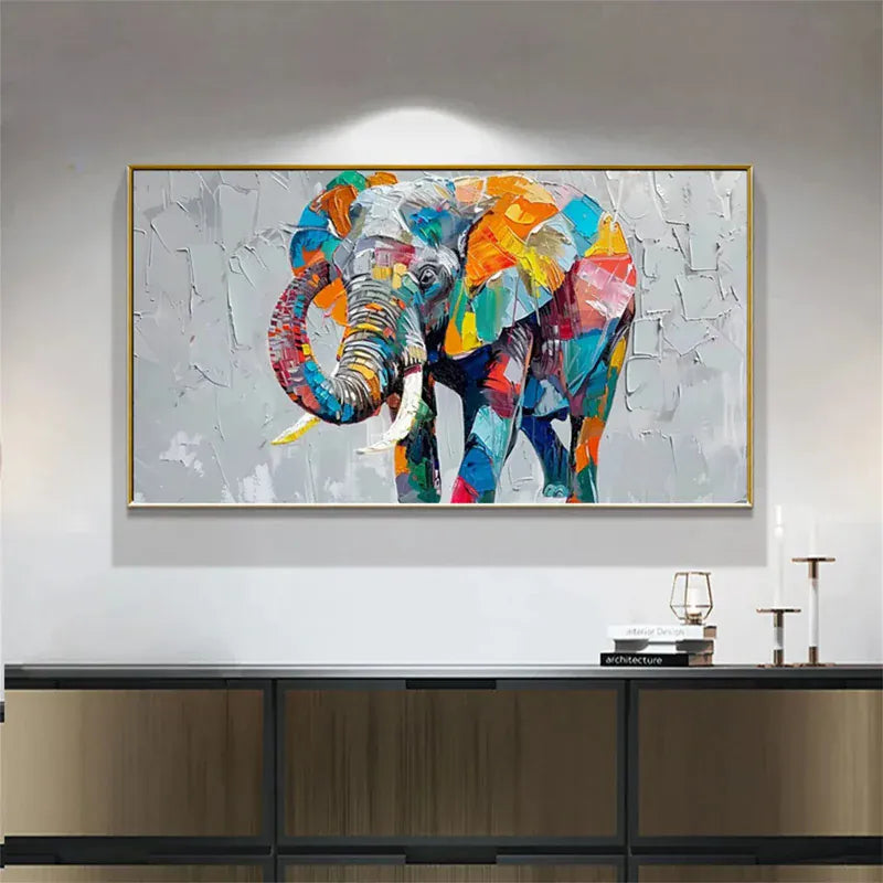 Vibrant Elephant – Colorful Textured Canvas Art#AB0519002