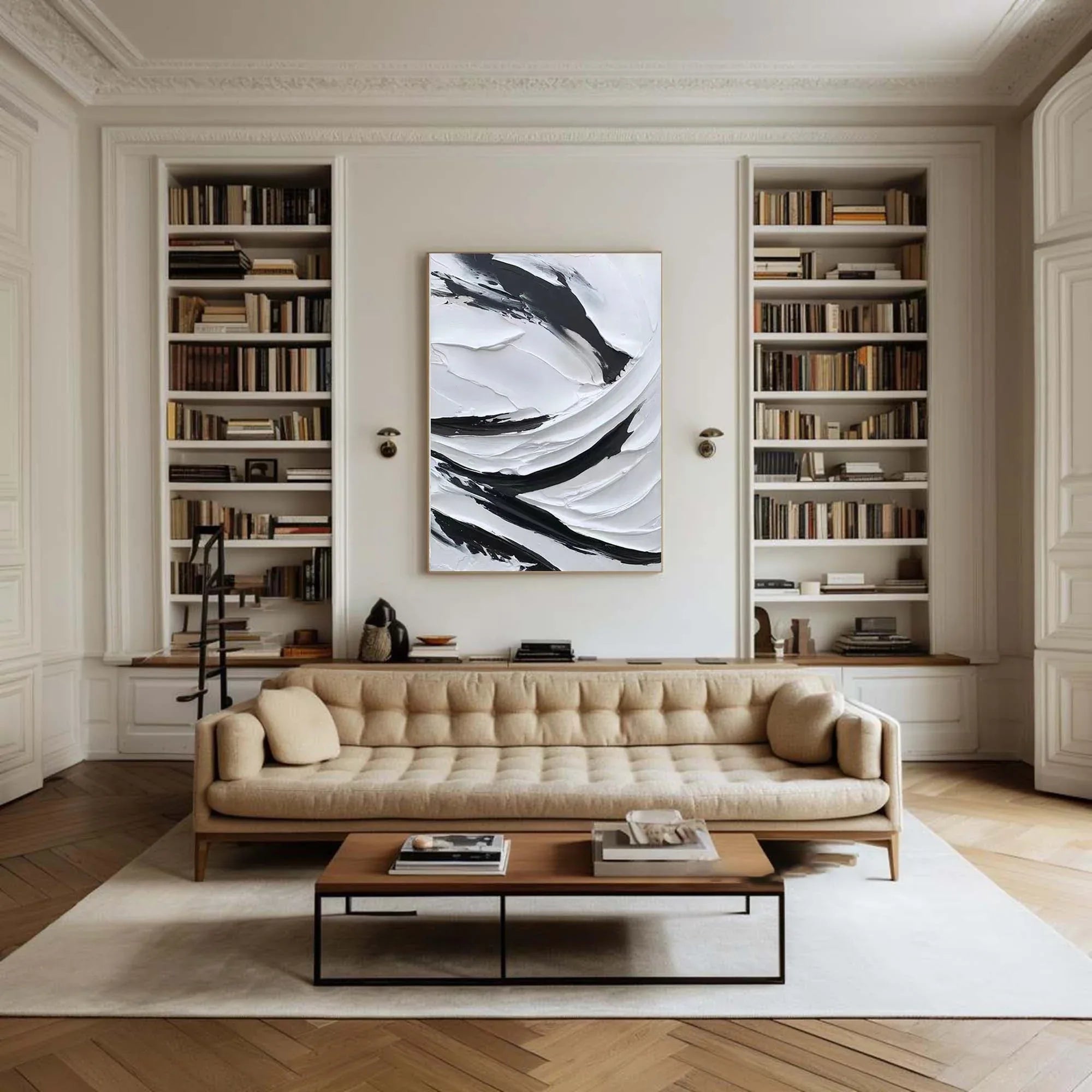 Dynamic Flow-Modern Minimalist Black and White Texture Thick Painted Abstract Wall Art - artextured