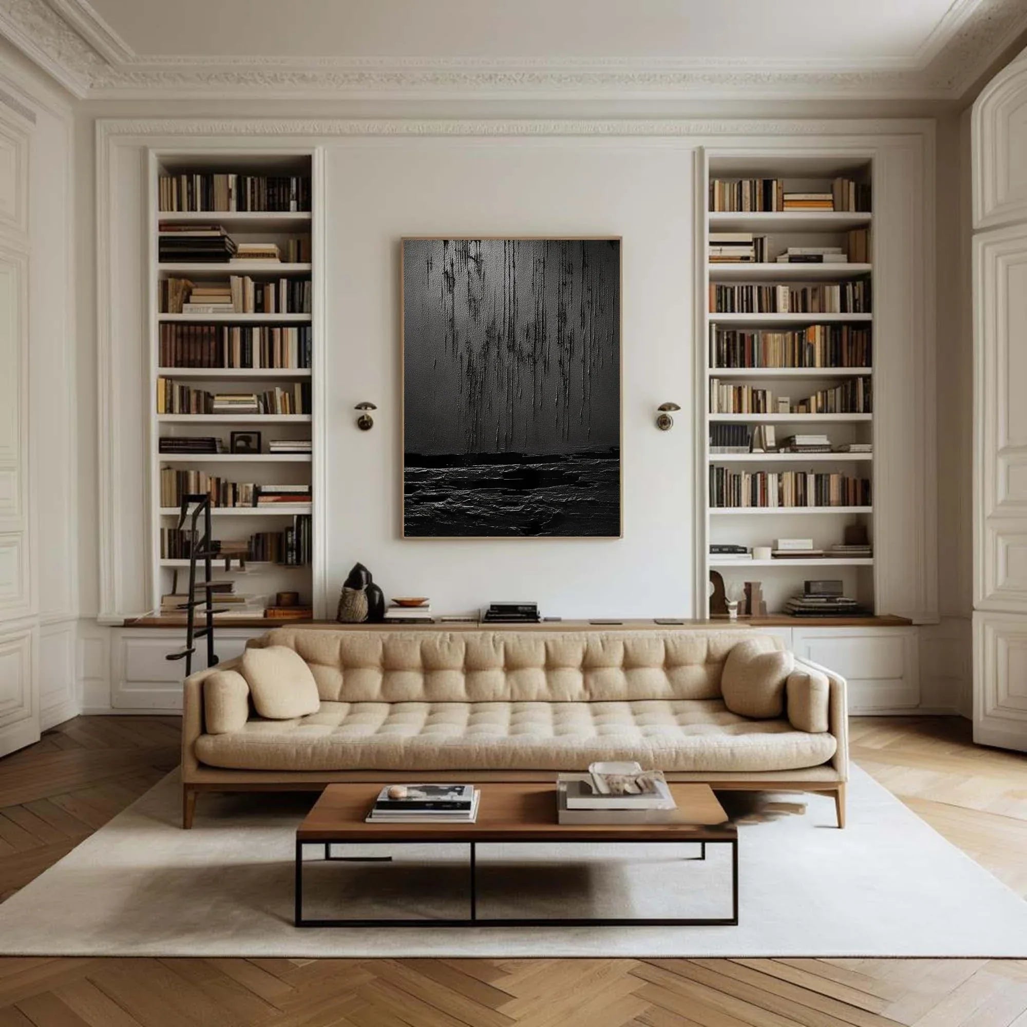 Midnight Echoes-Hand Drawn Pure Black Drip Texture Wall Art - artextured