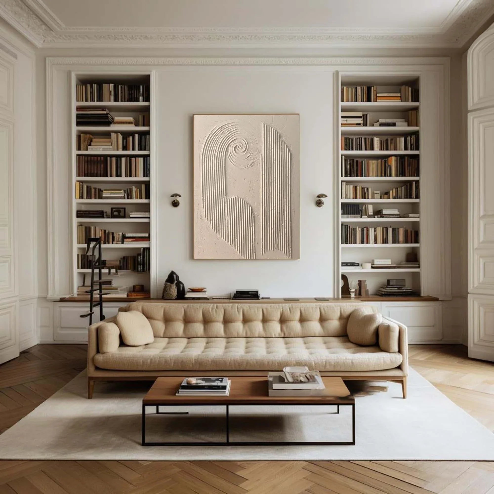 Spiral Harmony Textured Art-Geometric Spiral Vertical Line Wabi Sabi Abstract Wall Art - artextured