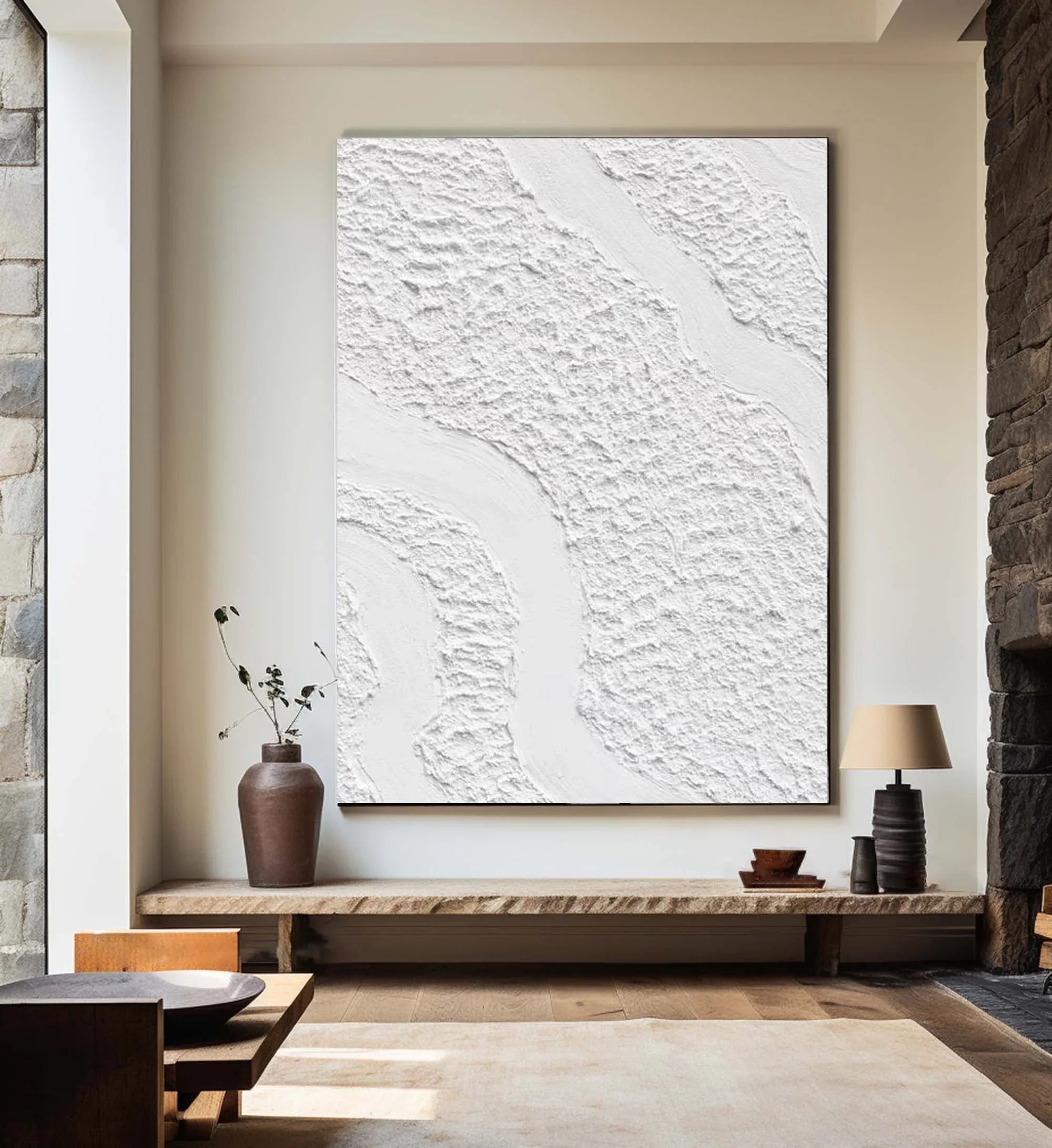 Serenity Flow-Modern Minimalist White Textured Wave Abstract Wall Art - artextured