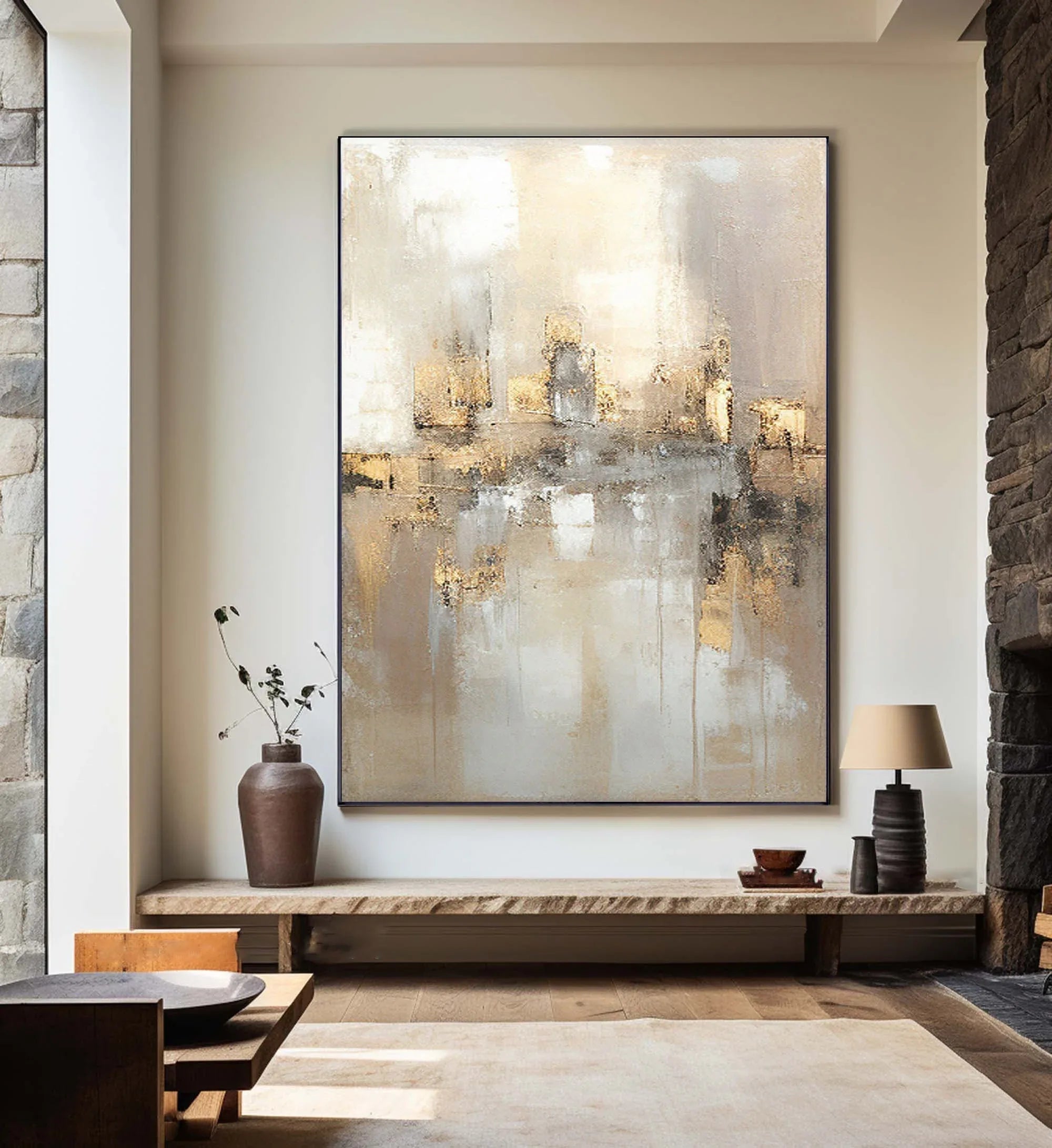 Reflections by the Lake-Hand Drawn Abstract and Peaceful Landscape Texture Oil Painting Wall Art - artextured
