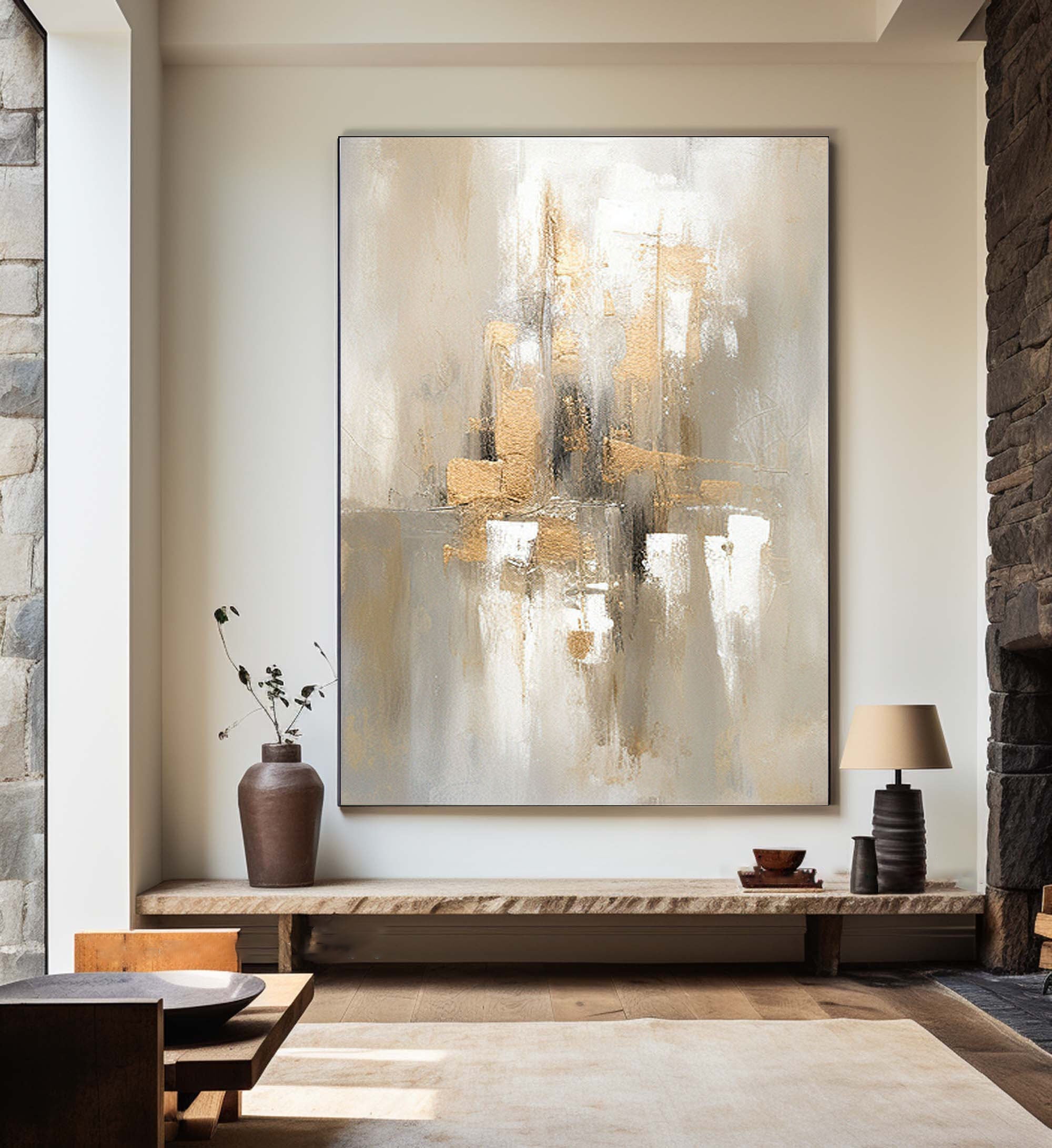 Golden Glow: Abstract Cityscape Canvas Art