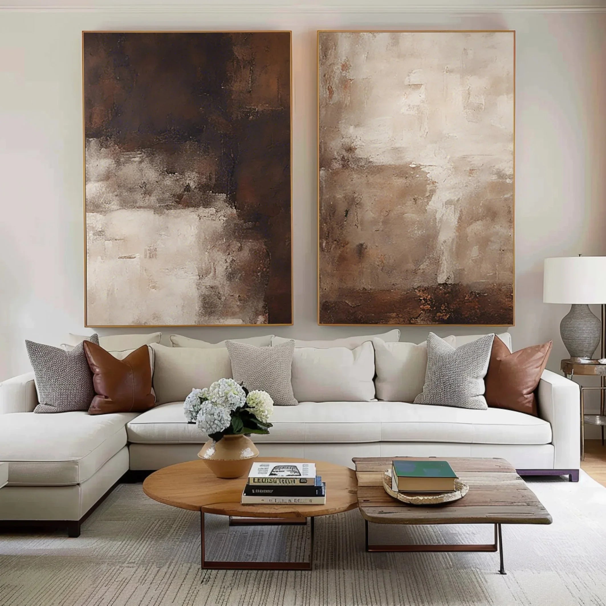 Earthy Elegance Abstract Diptych Set Of 2 - Double-Sided Vertical Banner Abstract Texture Wall Art in Earthy Colors - artextured