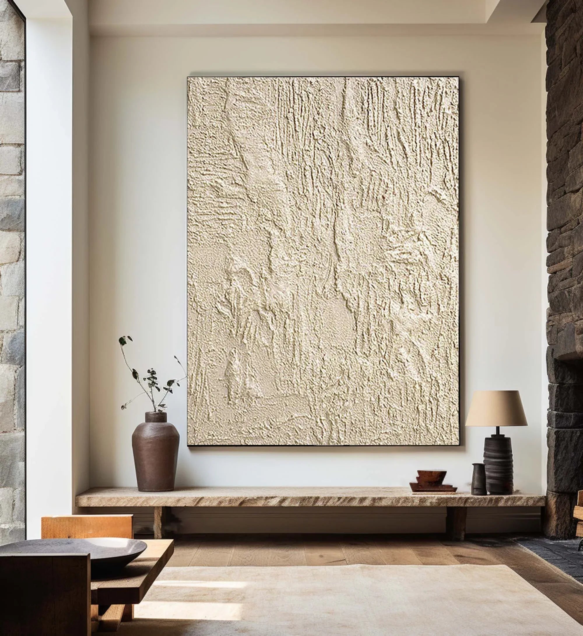 Beige Pulse-Abstract Textured Canvas Wall Art with Organic Patterns - artextured