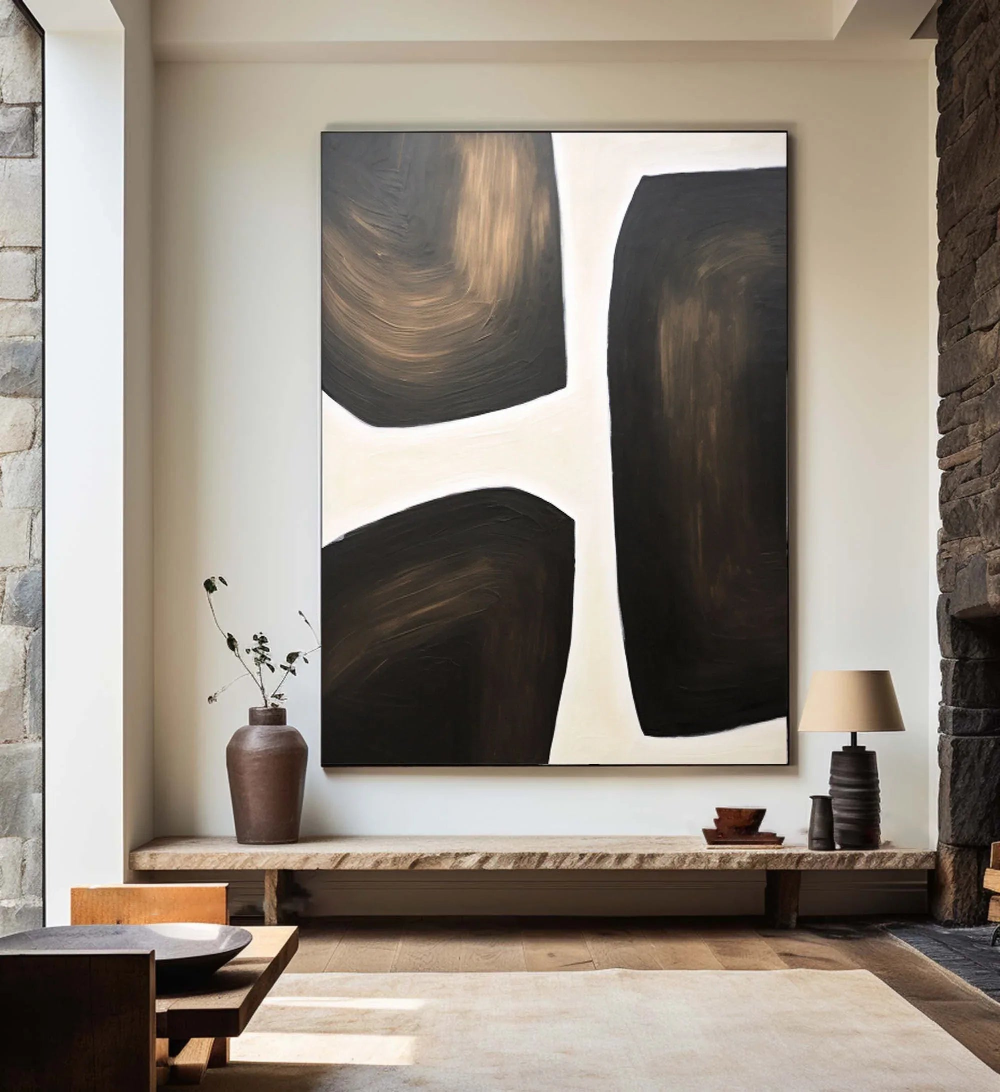 Abstract Harmony Wall Art-Modern Hand-Painted Geometric Wabi-Sabi Abstract Oil Painting - artextured