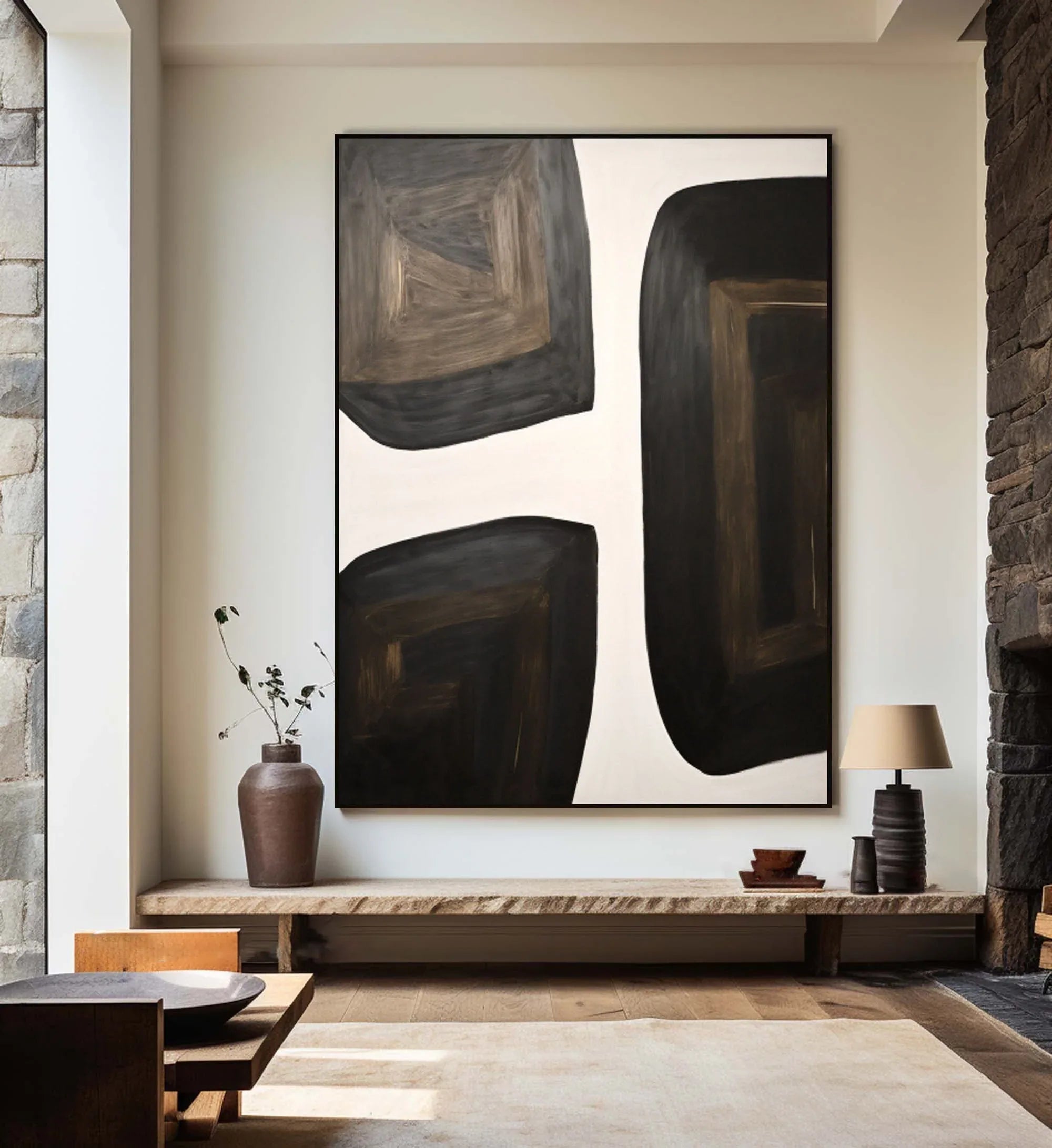 Shifting Horizons-Geometric Block Wabi Sabi Abstract Wall Art - artextured