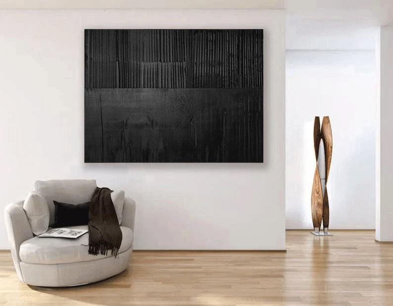 Black Layer Story-Large Black Minimalist Abstract Wall Art