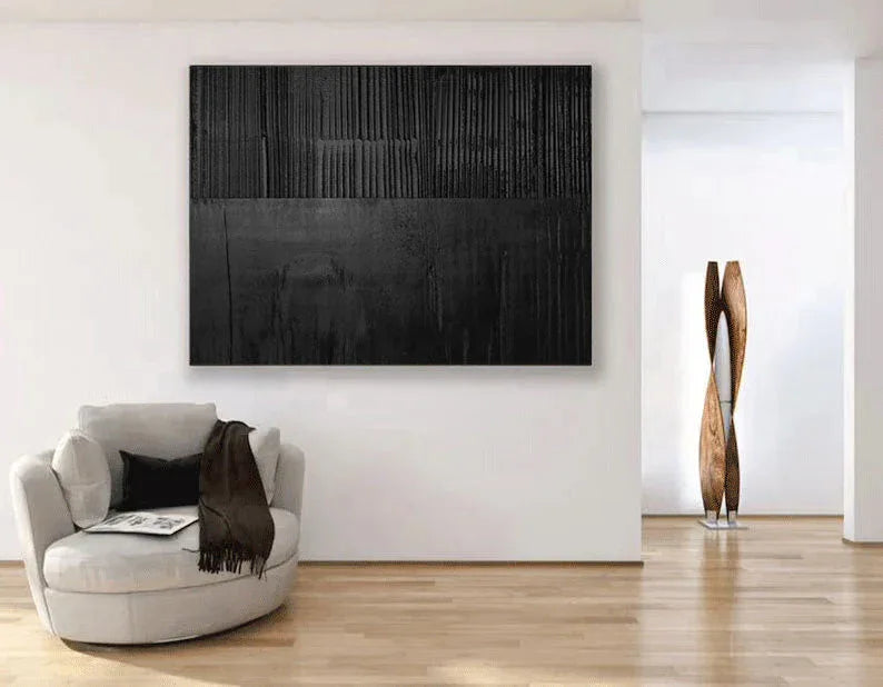 Black Layer Story-Large Black Minimalist Abstract Wall Art - artextured