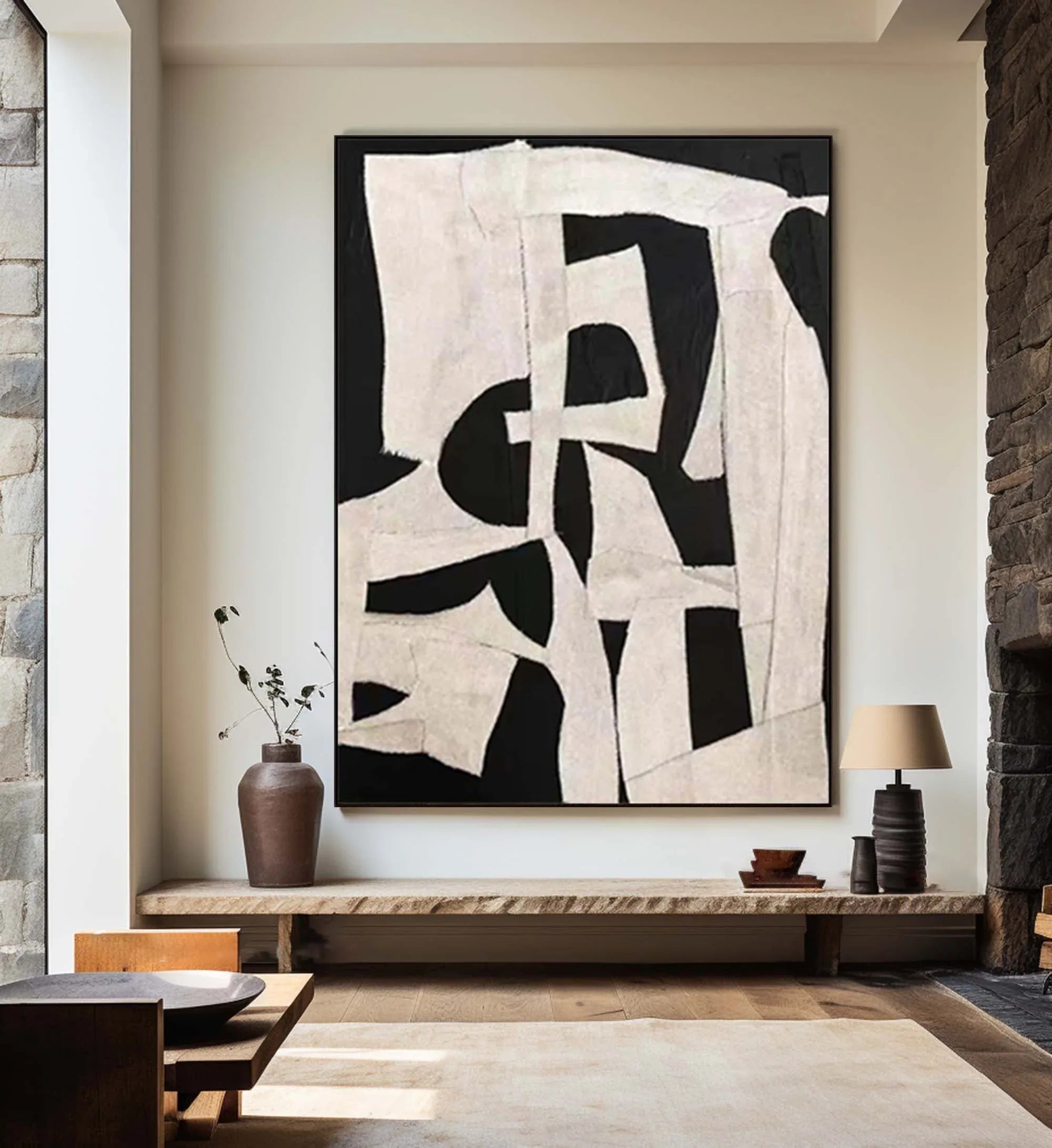 Abstract Harmony-Modern Minimalist Decoration Black and White Geometric Block Abstract Wall Art - artextured