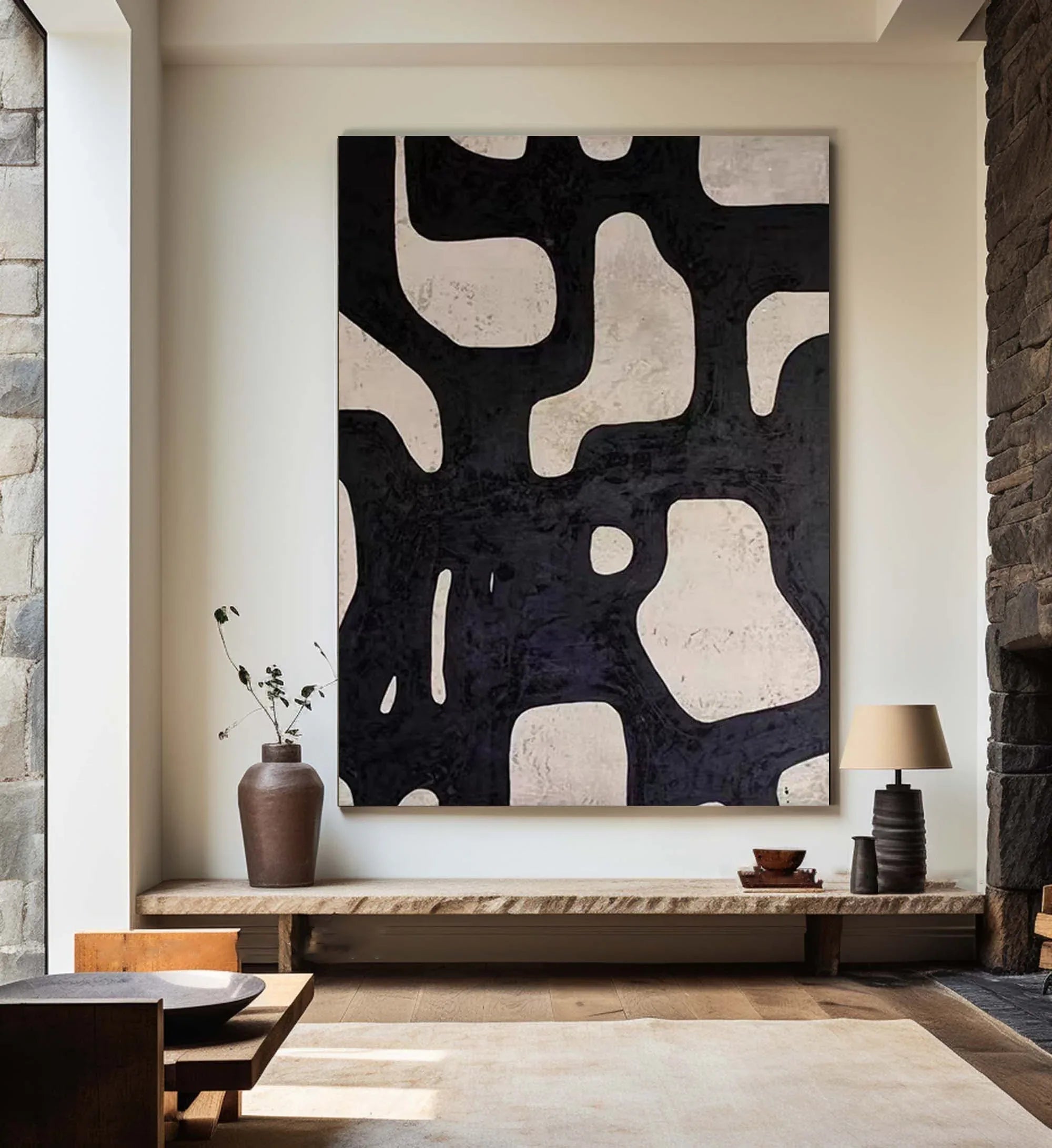 Mono Maze-Modern Minimalist Black and White Flowing Geometric Abstract Wall Art - artextured