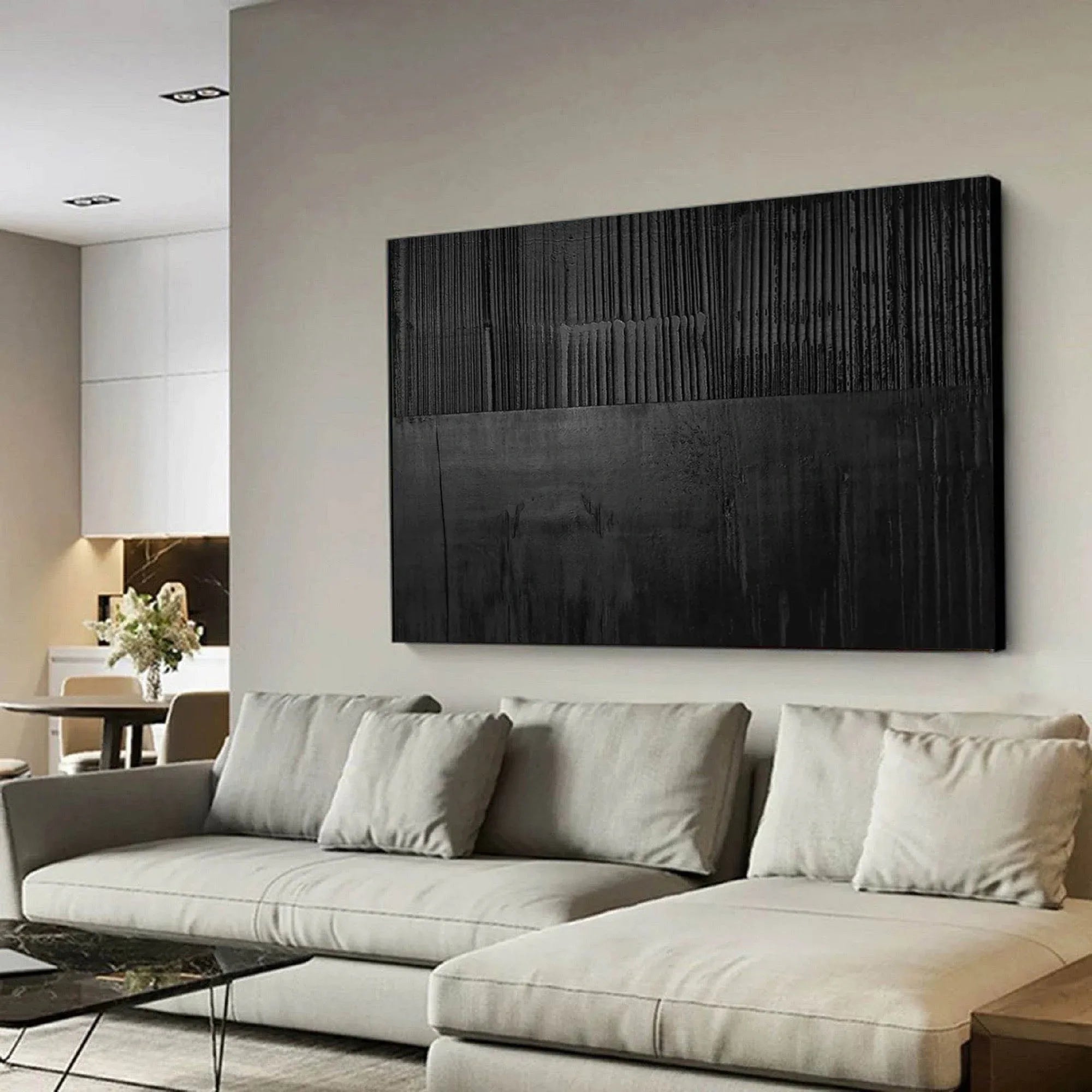 Black Layer Story-Large Black Minimalist Abstract Wall Art - artextured
