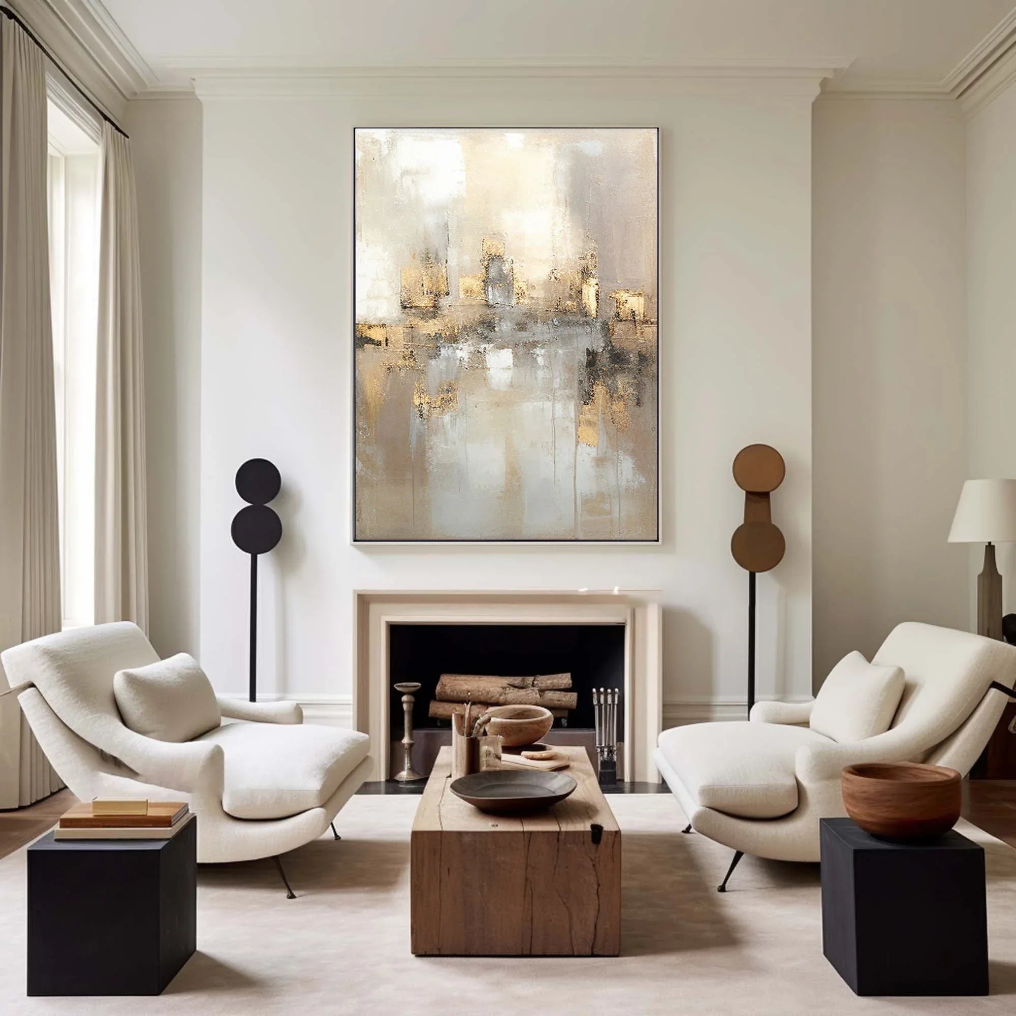 Reflections by the Lake-Hand Drawn Abstract and Peaceful Landscape Texture Oil Painting Wall Art - artextured