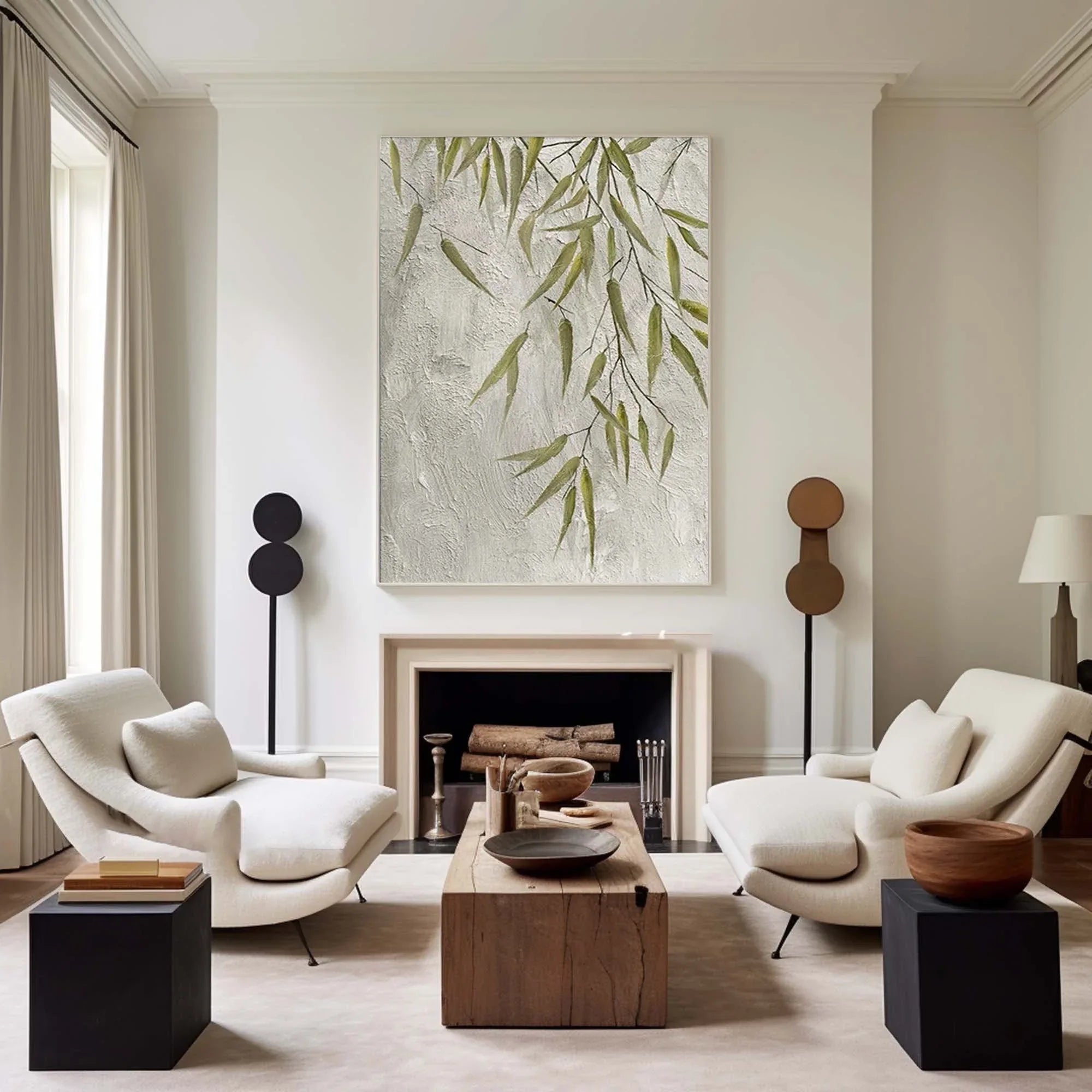 Willow Grace-Hand Drawn Bamboo Leaf Texture Oil Painting Wall Art - artextured